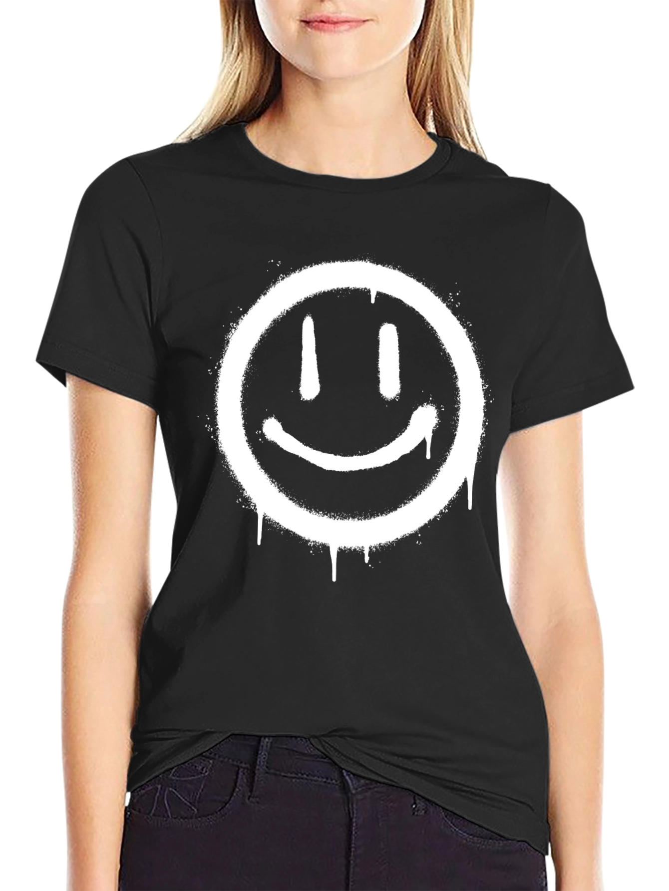 Smiley Face Graphic T-Shirt - Mens Black Tee