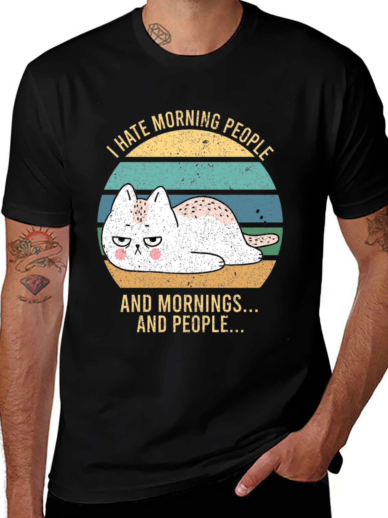 I Hate Morning People Funny Cat T-Shirt