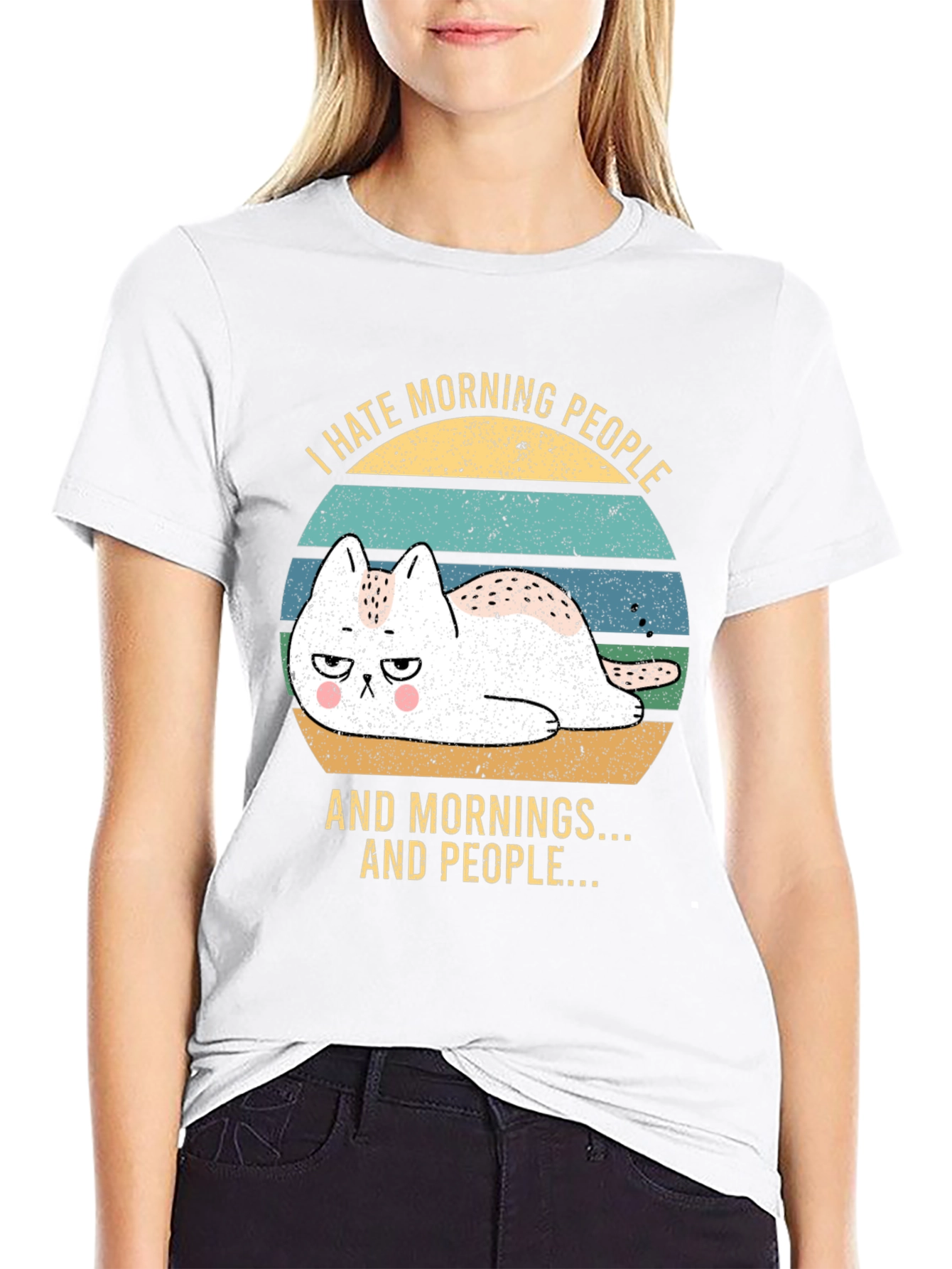 I Hate Morning People Funny Cat T-Shirt