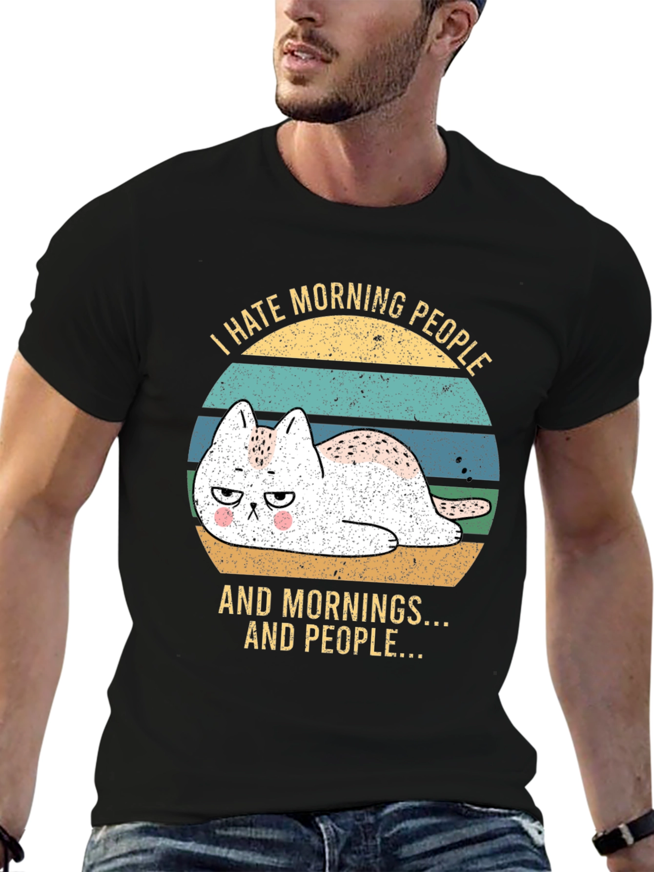 I Hate Morning People Funny Cat T-Shirt