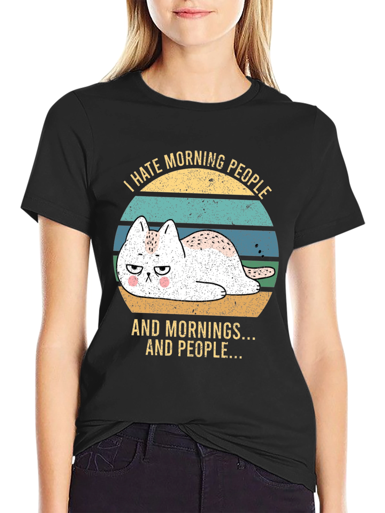 I Hate Morning People Funny Cat T-Shirt