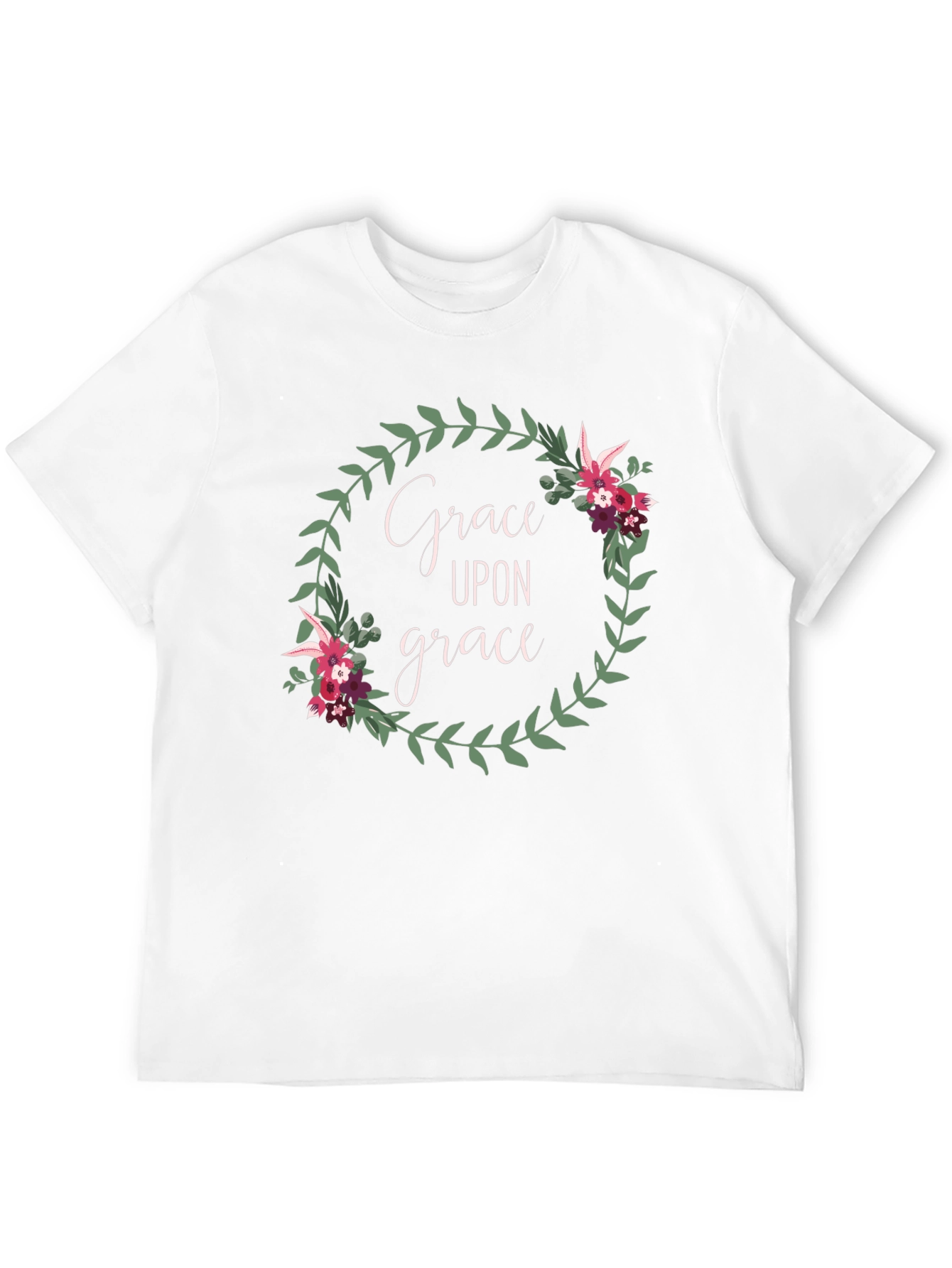 Grace Upon Grace Floral Wreath Black T-Shirt