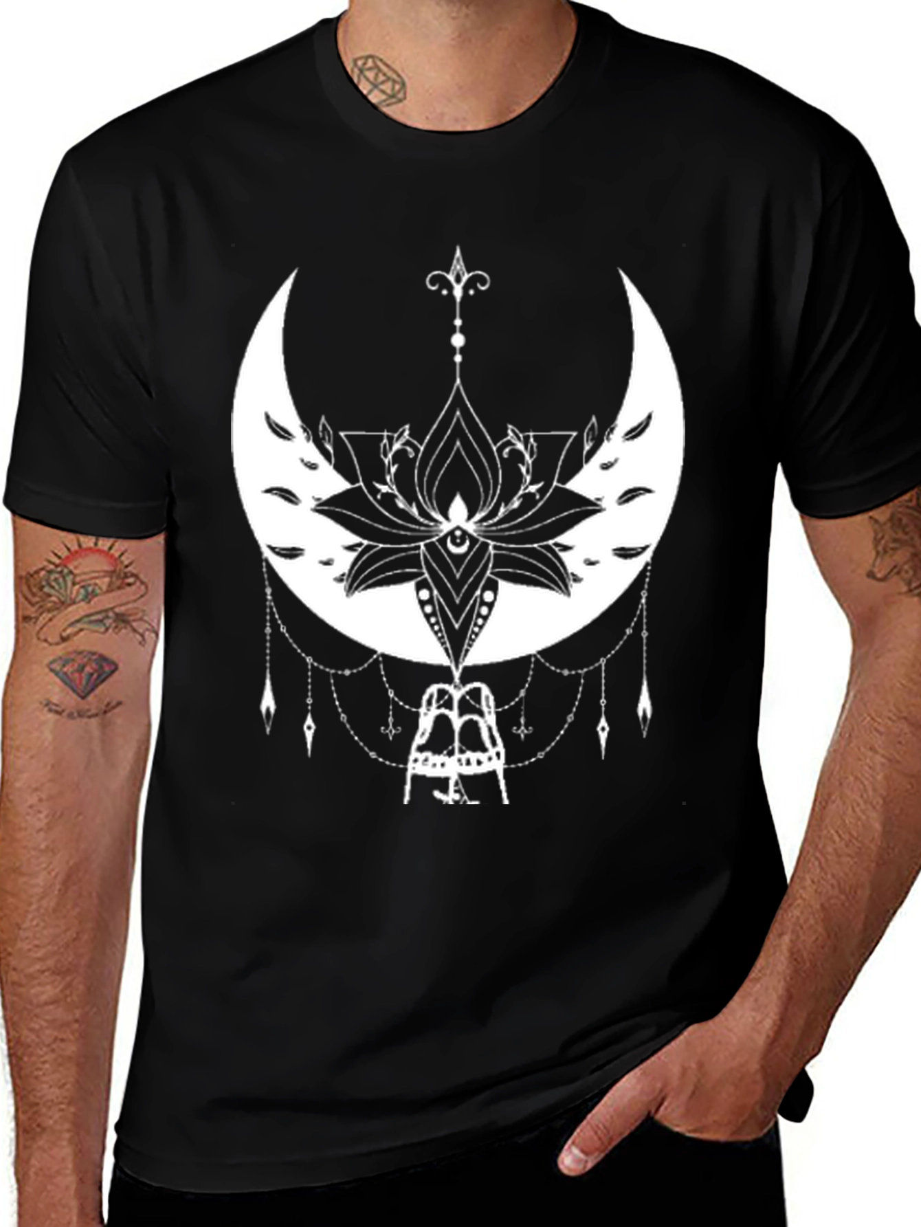 Moon Lotus Graphic Black T-Shirt