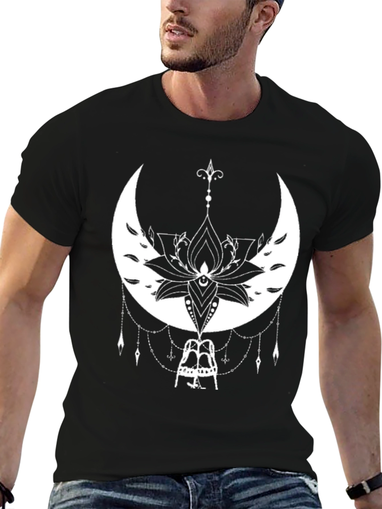 Moon Lotus Graphic Black T-Shirt
