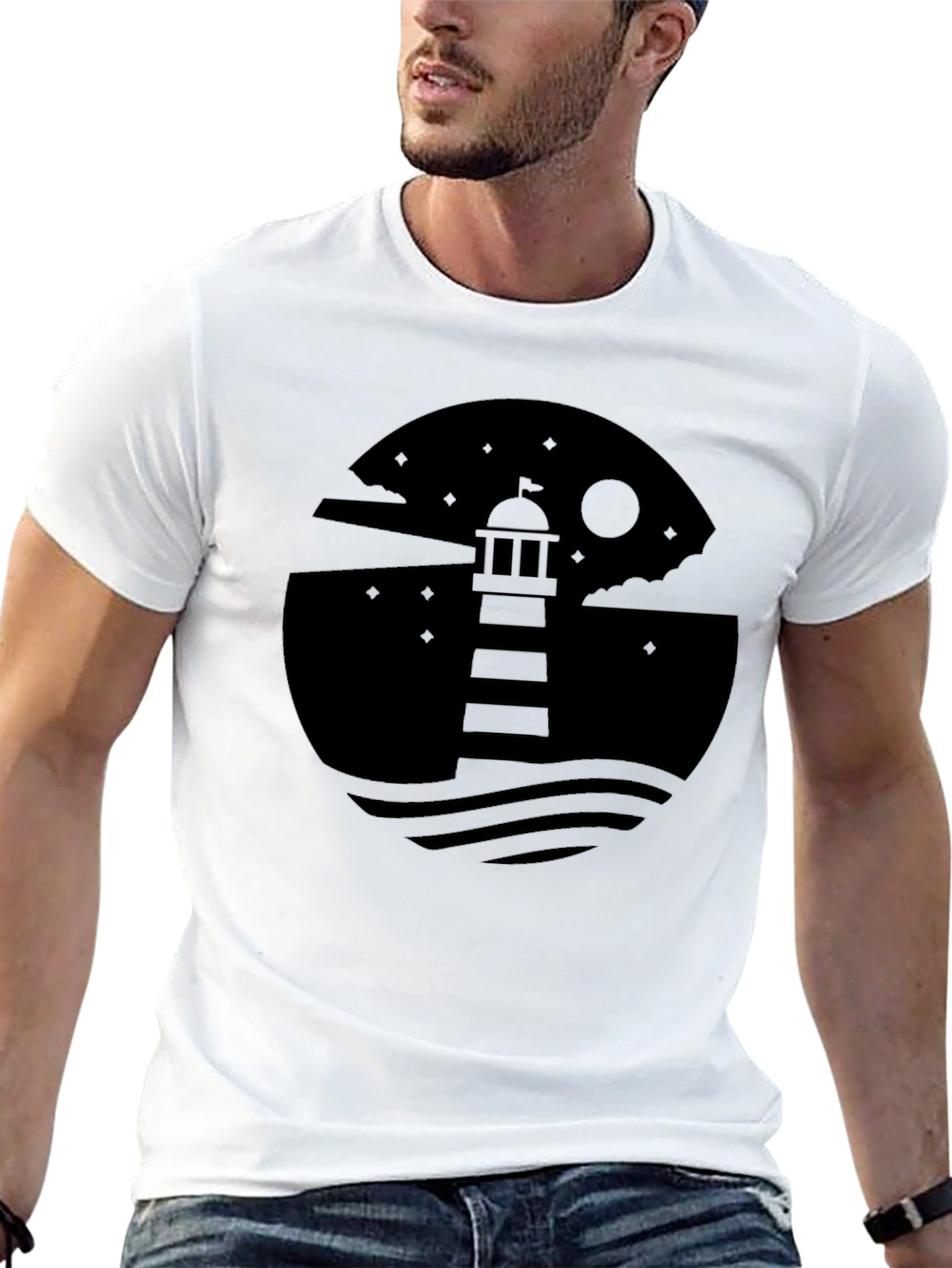 Mens Lighthouse Graphic Black T-Shirt