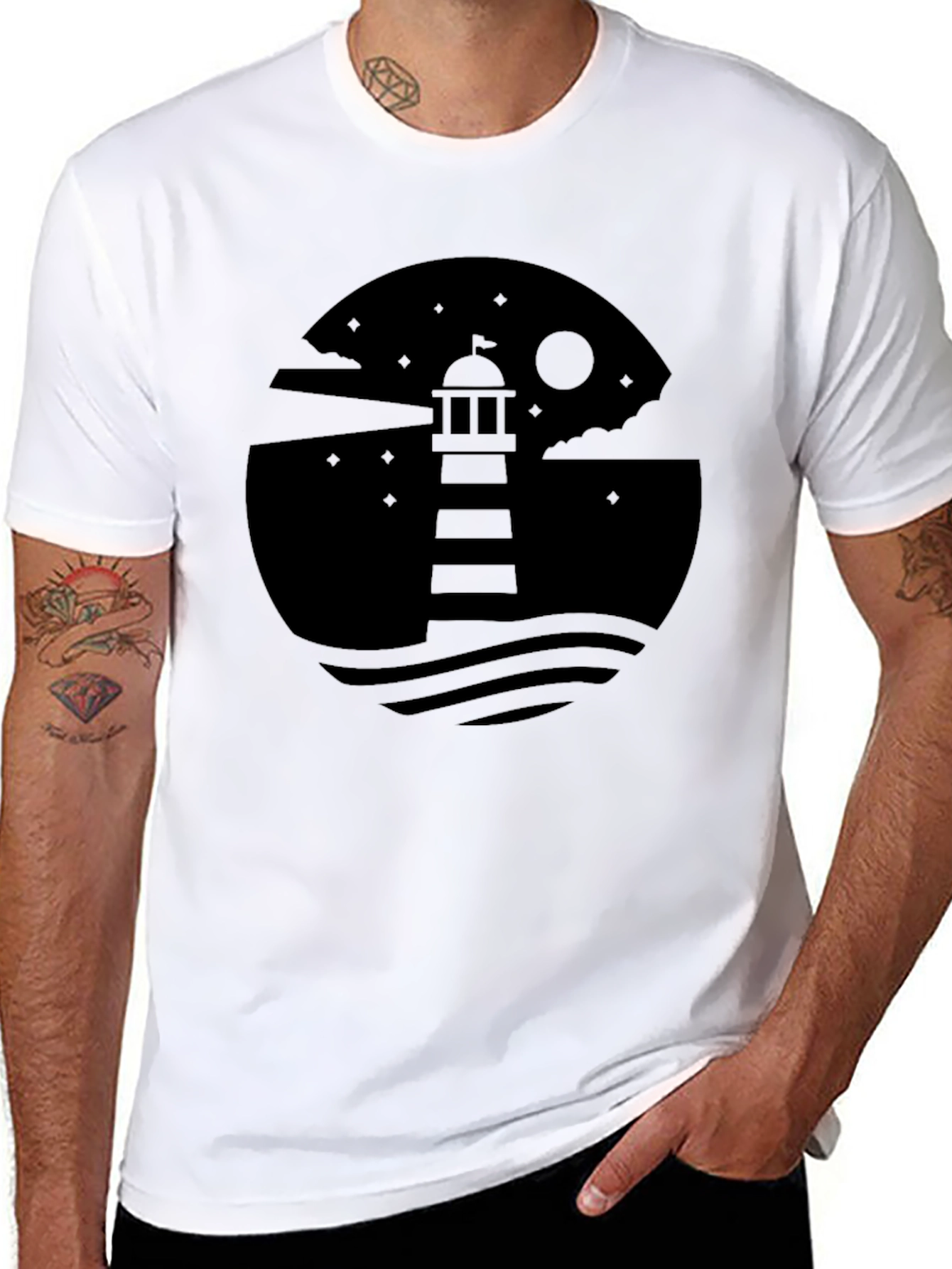 Mens Lighthouse Graphic Black T-Shirt