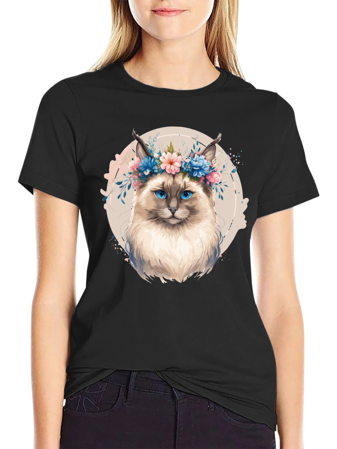 Cat Floral Crown T-Shirt - Unique Graphic Tee