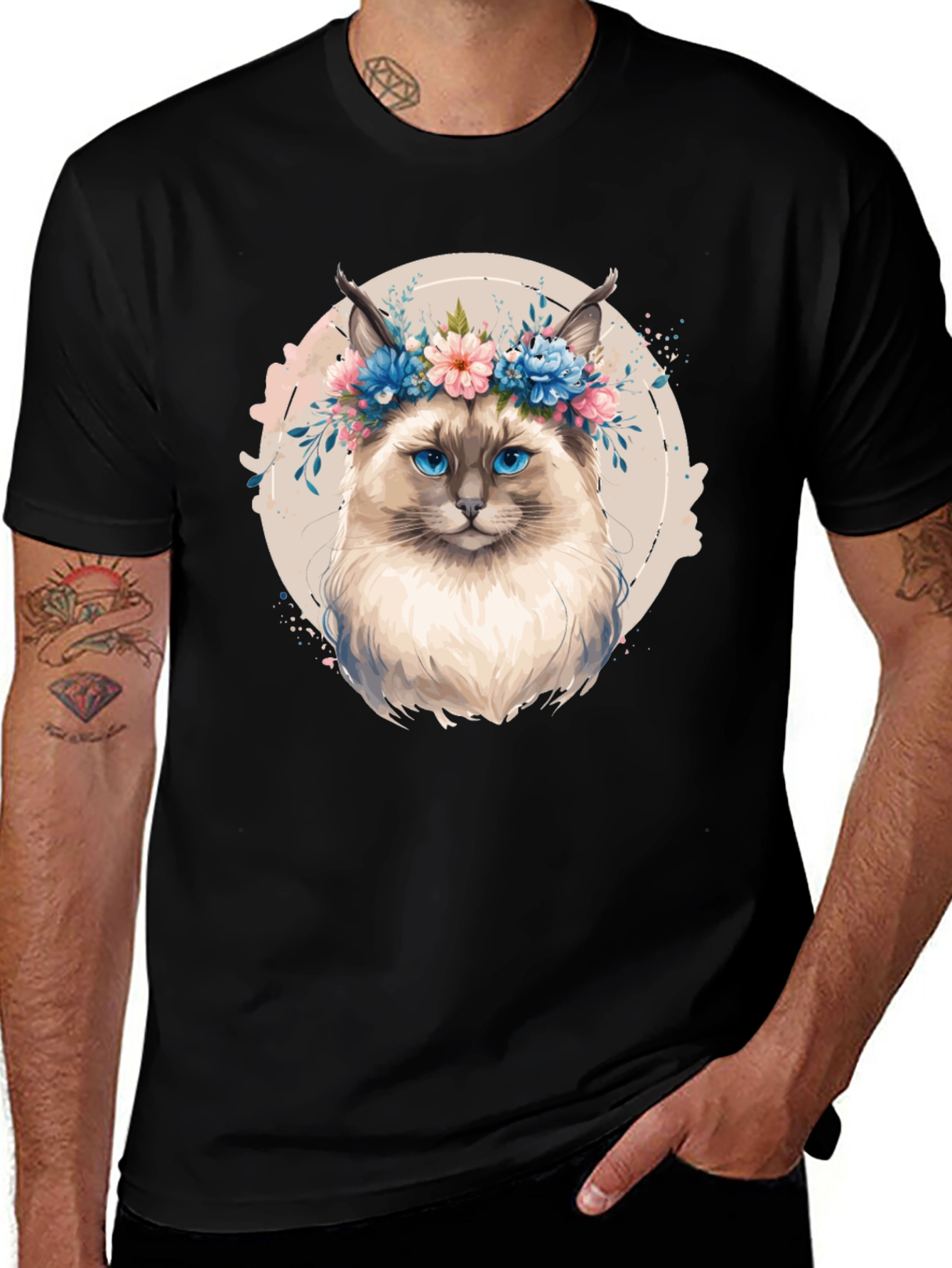 Cat Floral Crown T-Shirt - Unique Graphic Tee