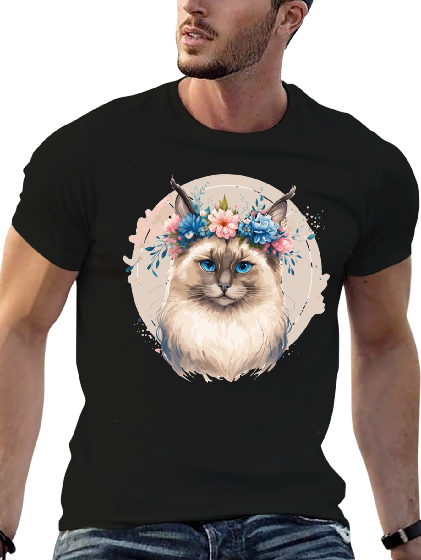 Cat Floral Crown T-Shirt - Unique Graphic Tee