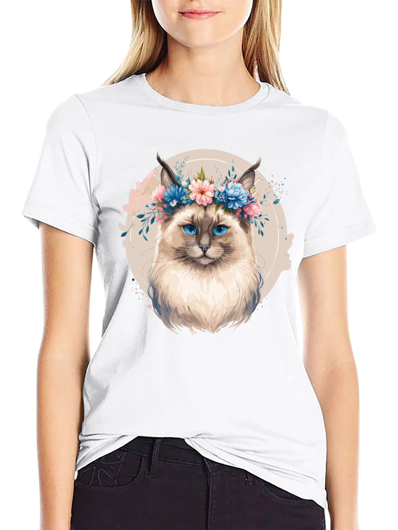 Cat Floral Crown T-Shirt - Unique Graphic Tee