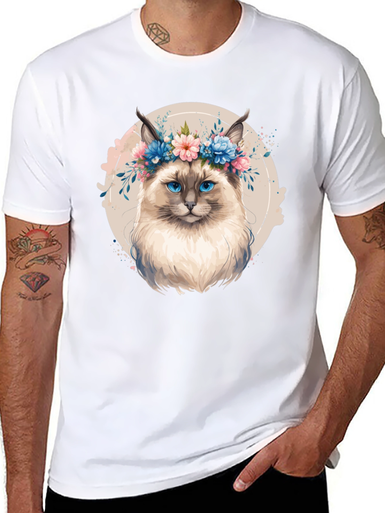 Cat Floral Crown T-Shirt - Unique Graphic Tee