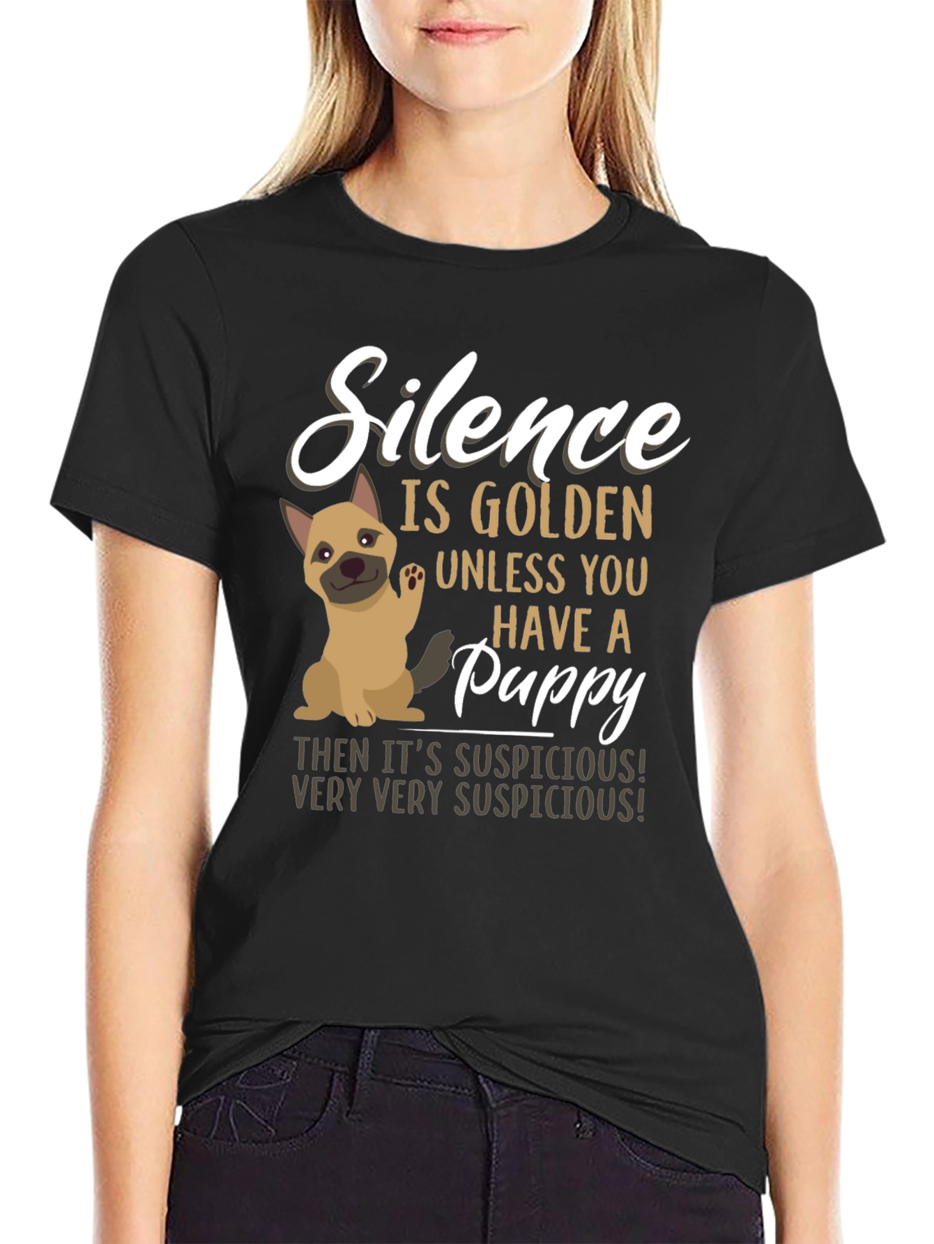Silence is Golden Puppy Graphic Tee