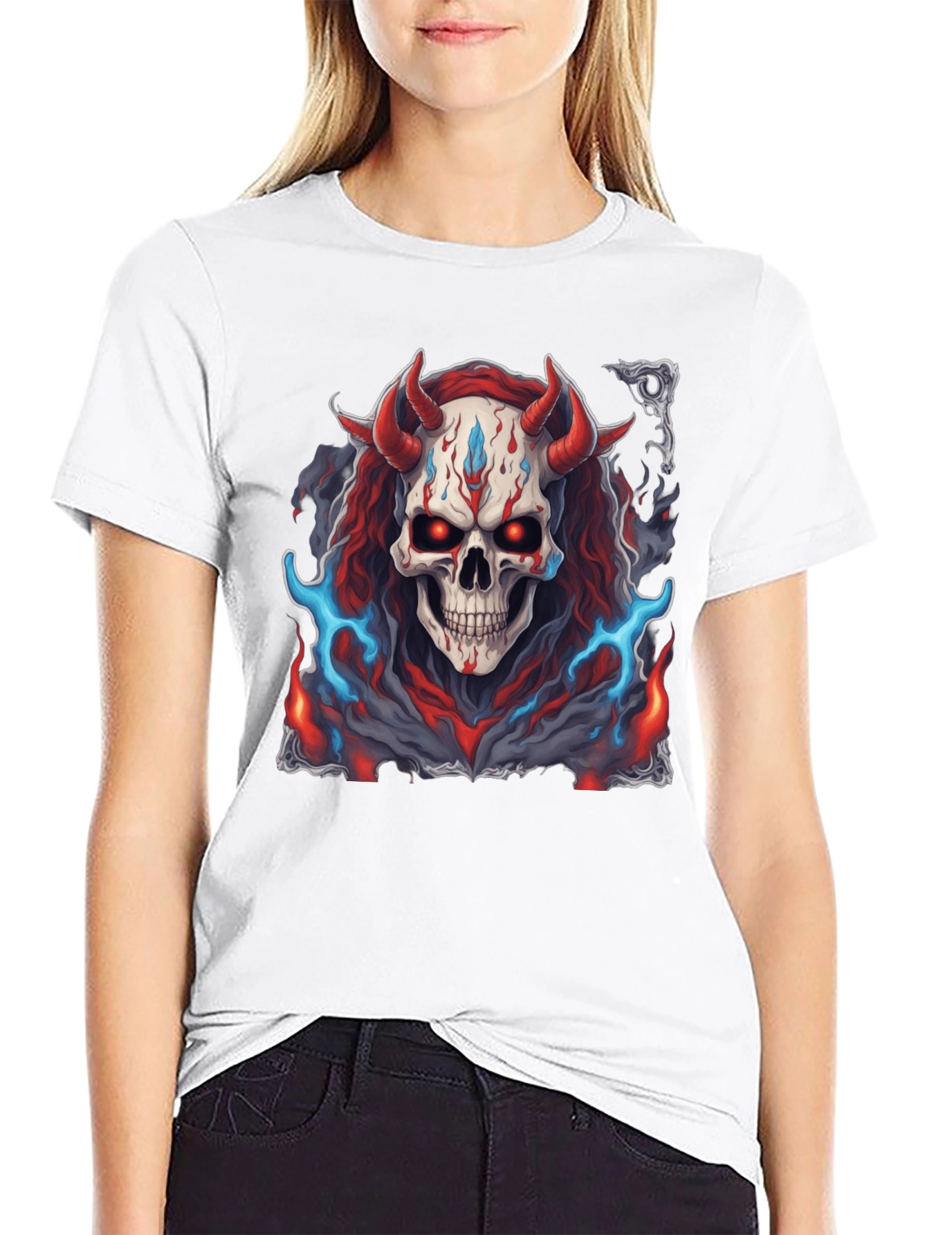 Skull Demon Graphic Tee - Dark Fantasy Style