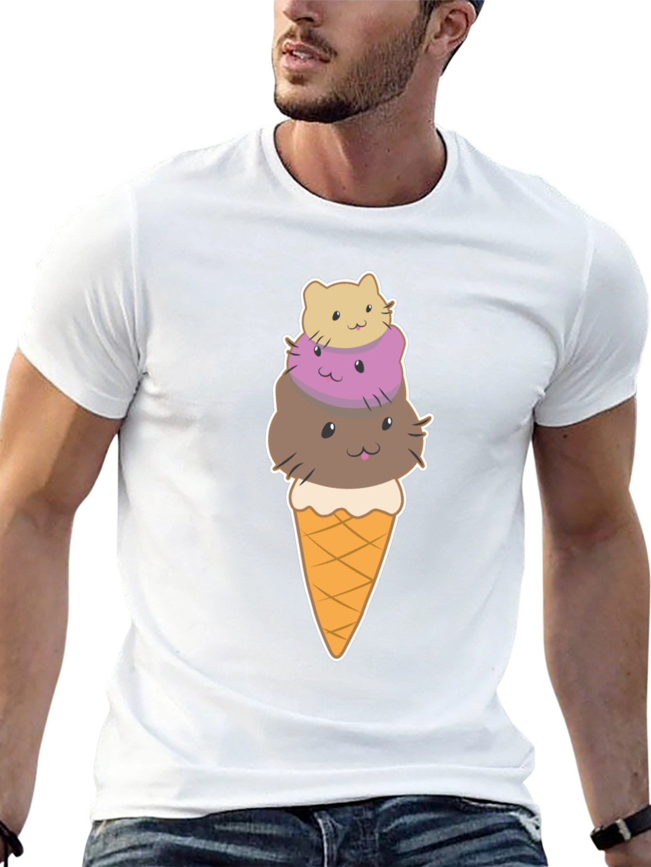 Cute Cat Ice Cream T-Shirt - Novelty Graphic Tee