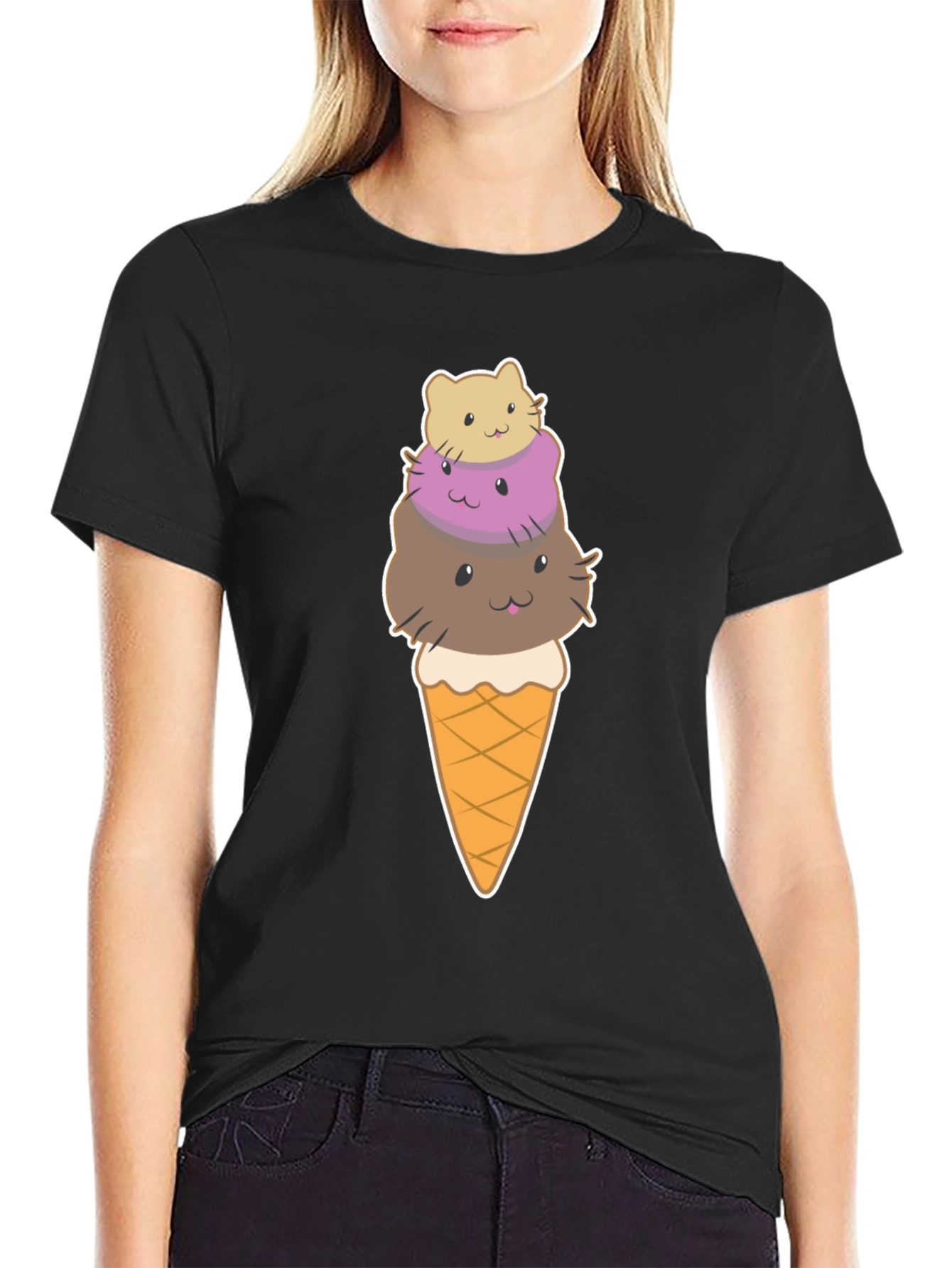 Cute Cat Ice Cream T-Shirt - Novelty Graphic Tee