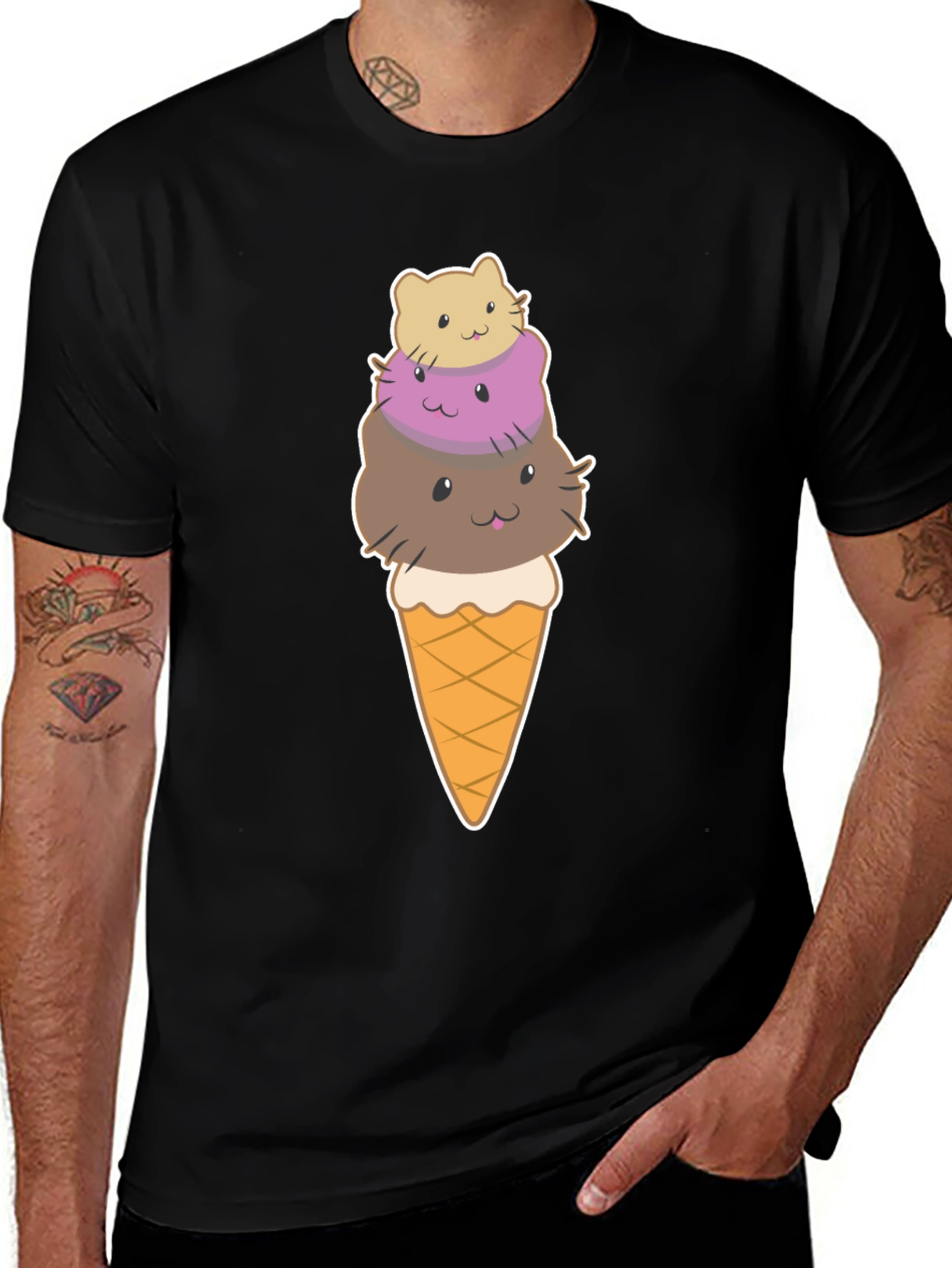 Cute Cat Ice Cream T-Shirt - Novelty Graphic Tee