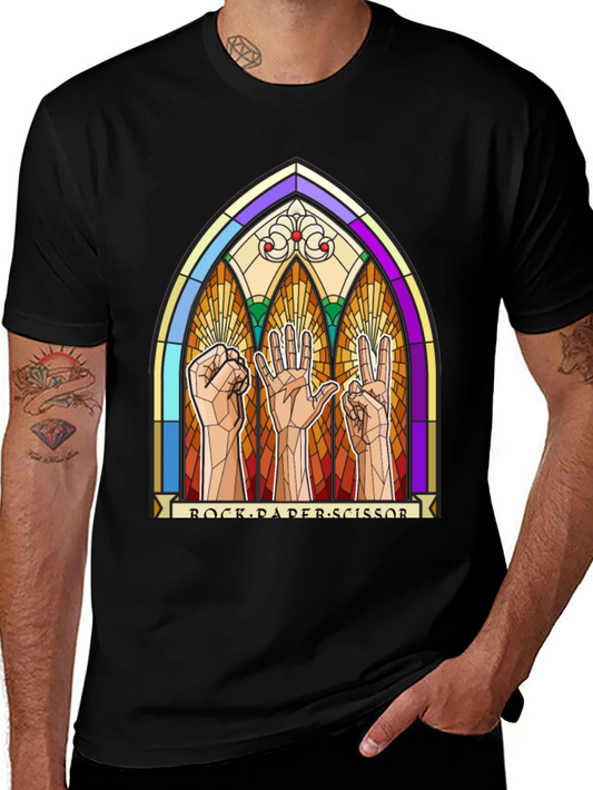 Rock Paper Scissors Stained Glass T-Shirt - Fun Graphic Tee