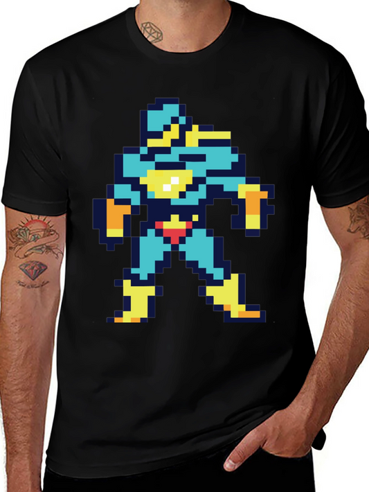 Retro 8-Bit Pixel Hero Graphic Black T-Shirt