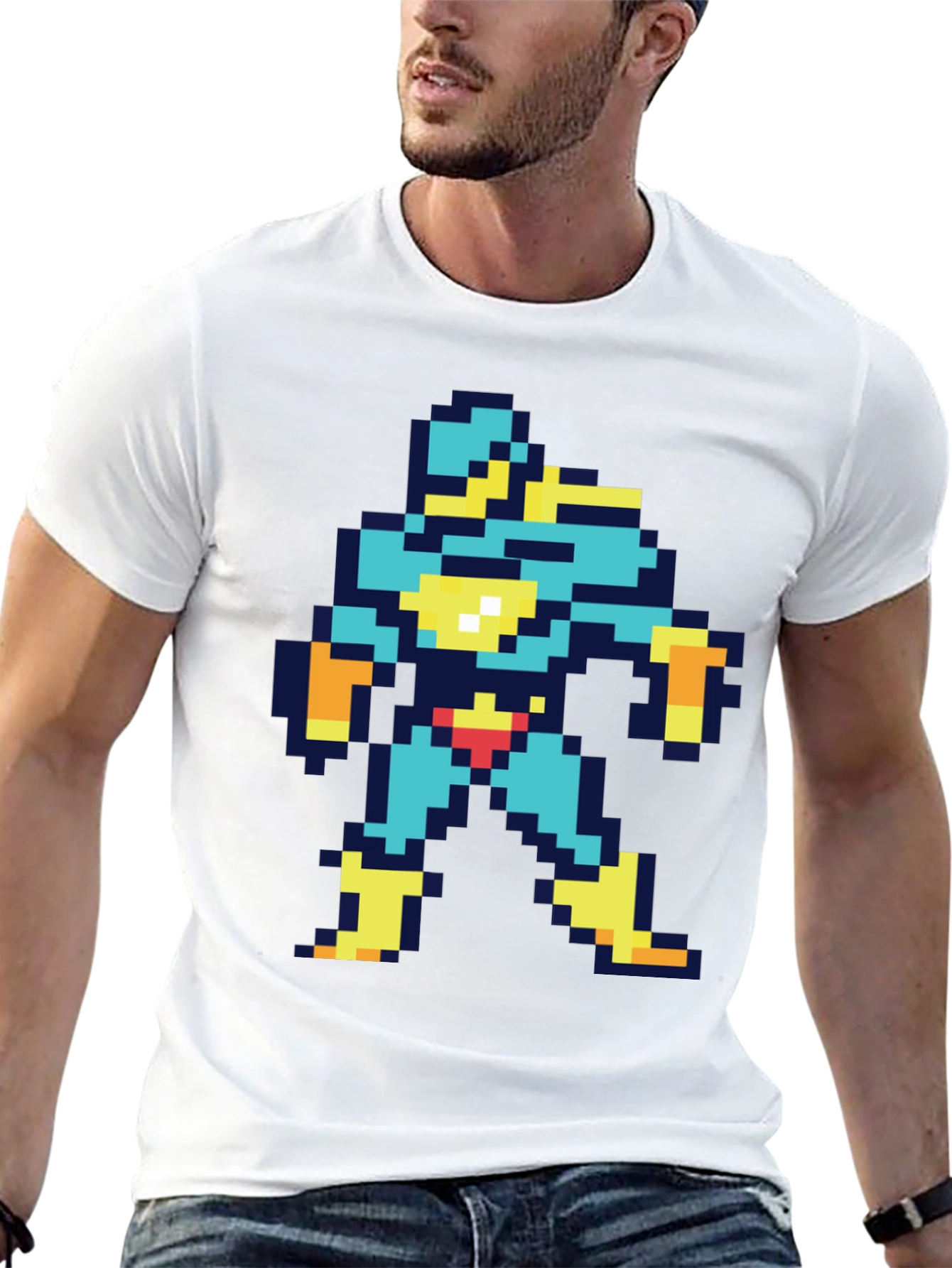Retro 8-Bit Pixel Hero Graphic Black T-Shirt