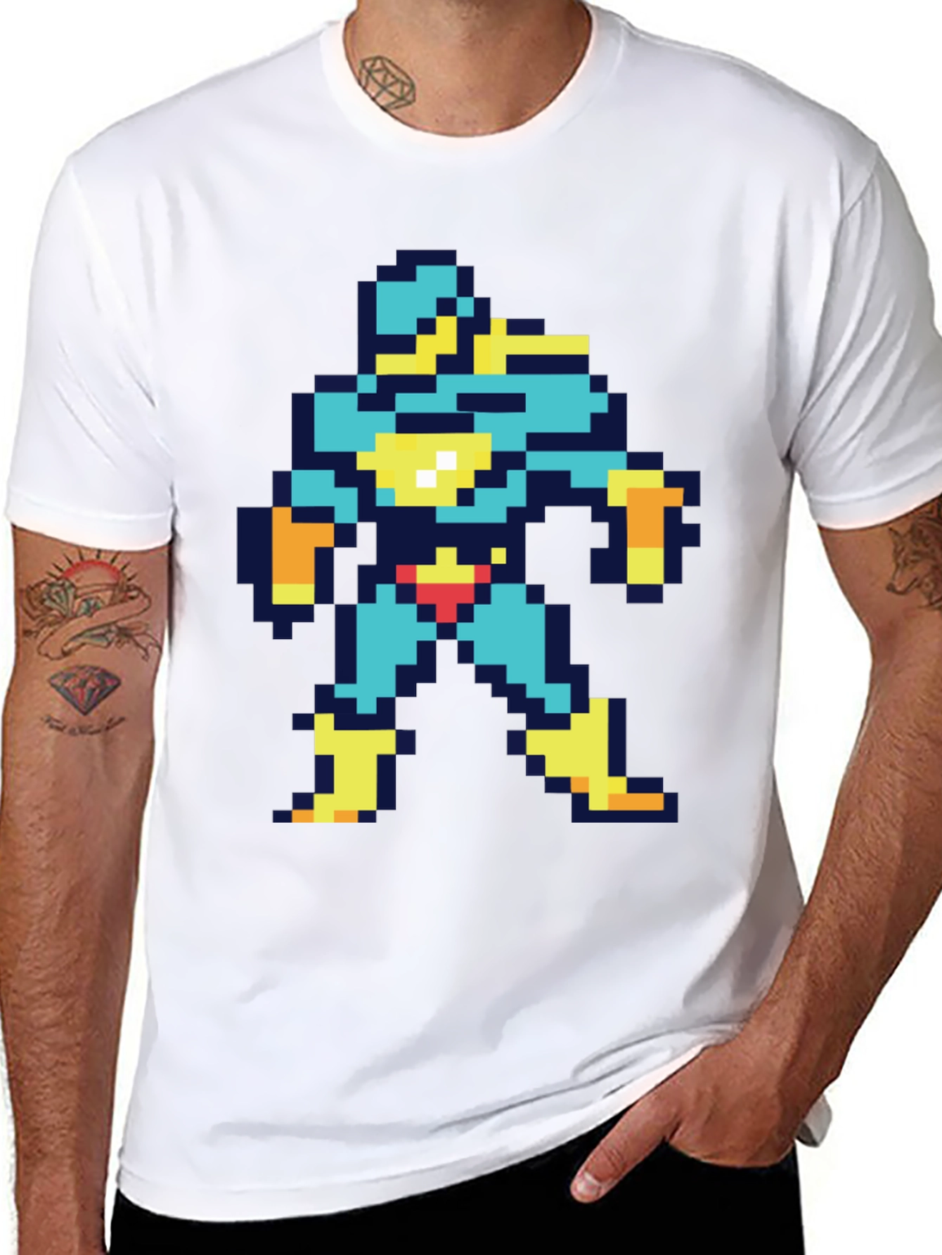 Retro 8-Bit Pixel Hero Graphic Black T-Shirt