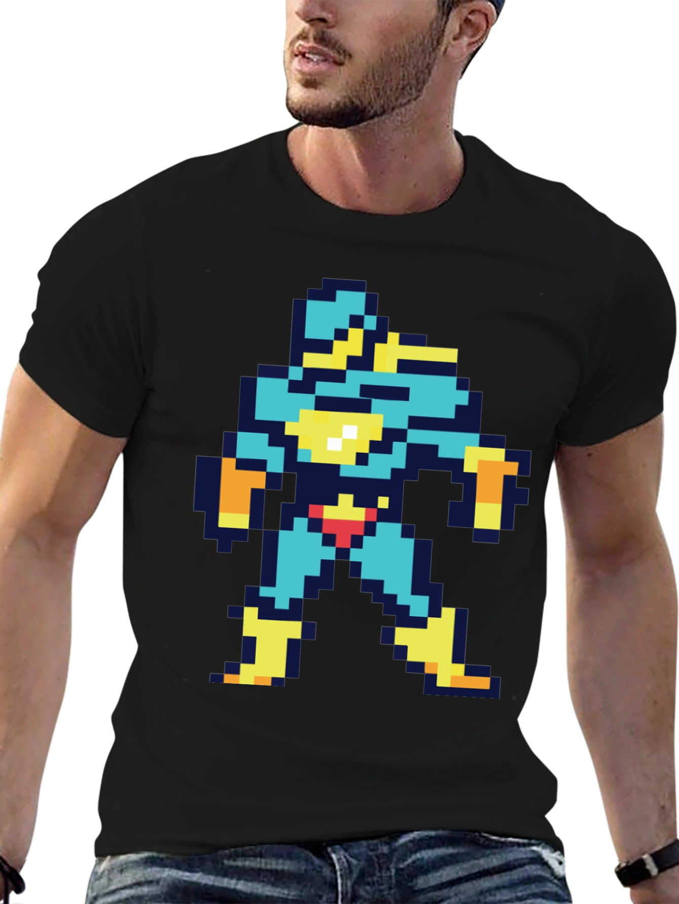 Retro 8-Bit Pixel Hero Graphic Black T-Shirt