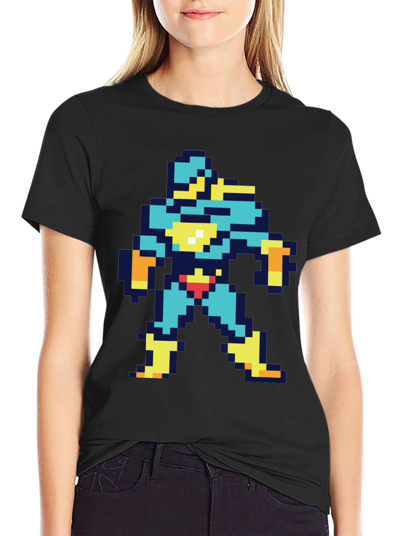 Retro 8-Bit Pixel Hero Graphic Black T-Shirt