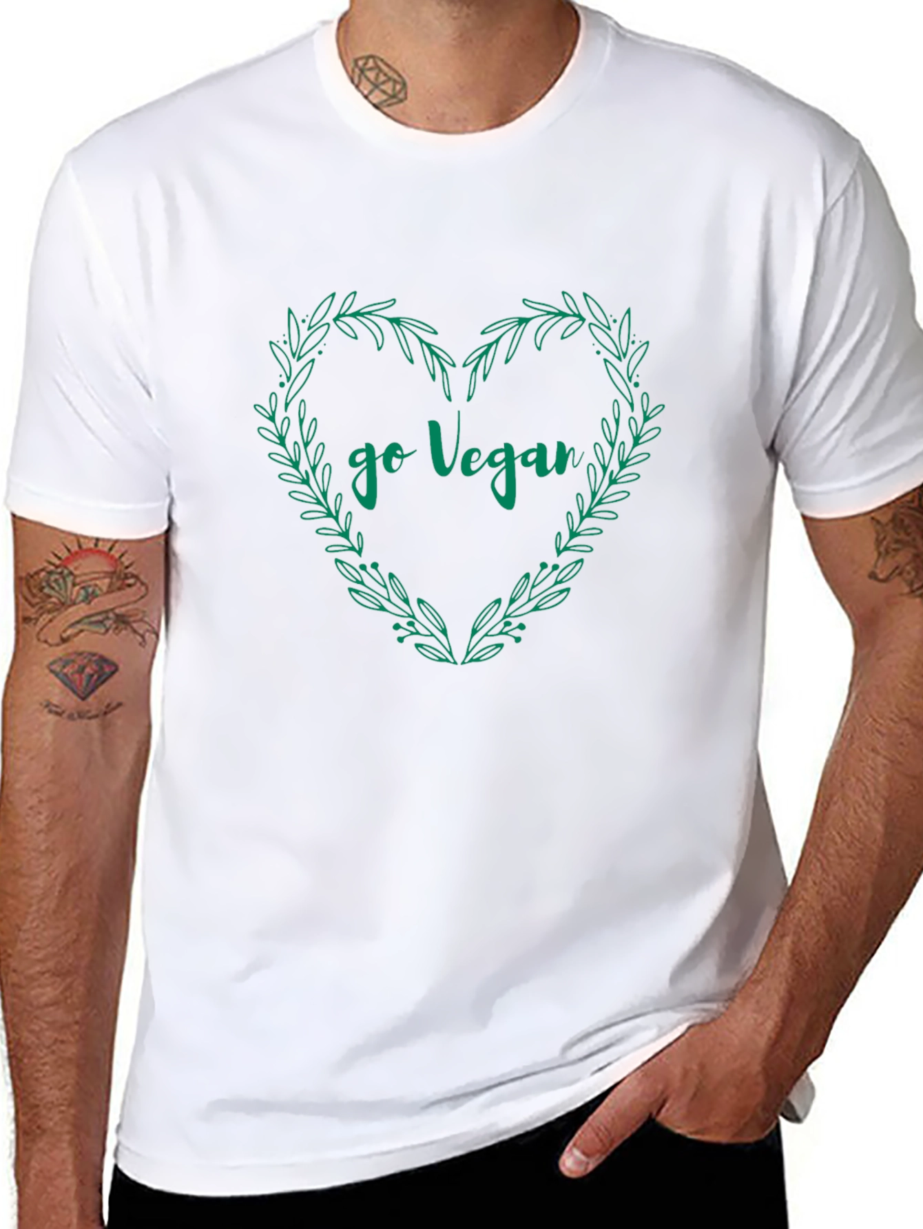 Go Vegan T-Shirt Heart Wreath Design