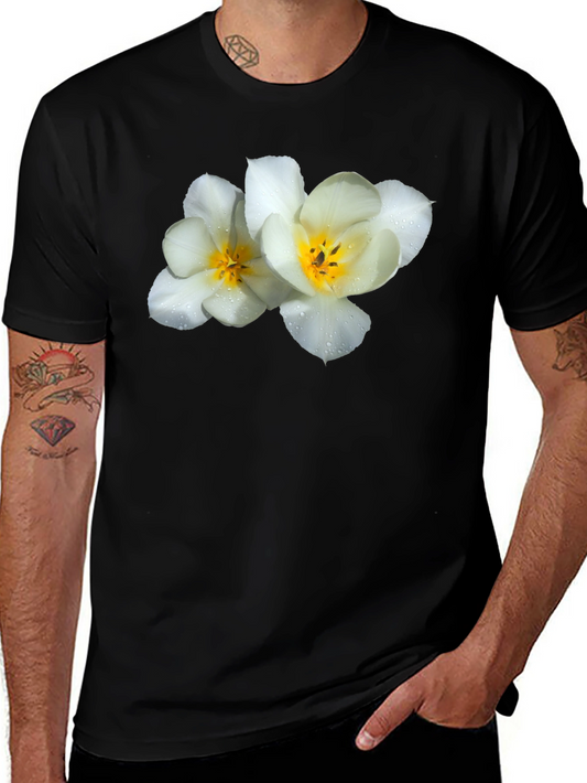 Floral Graphic Tee - White Flowers on Black