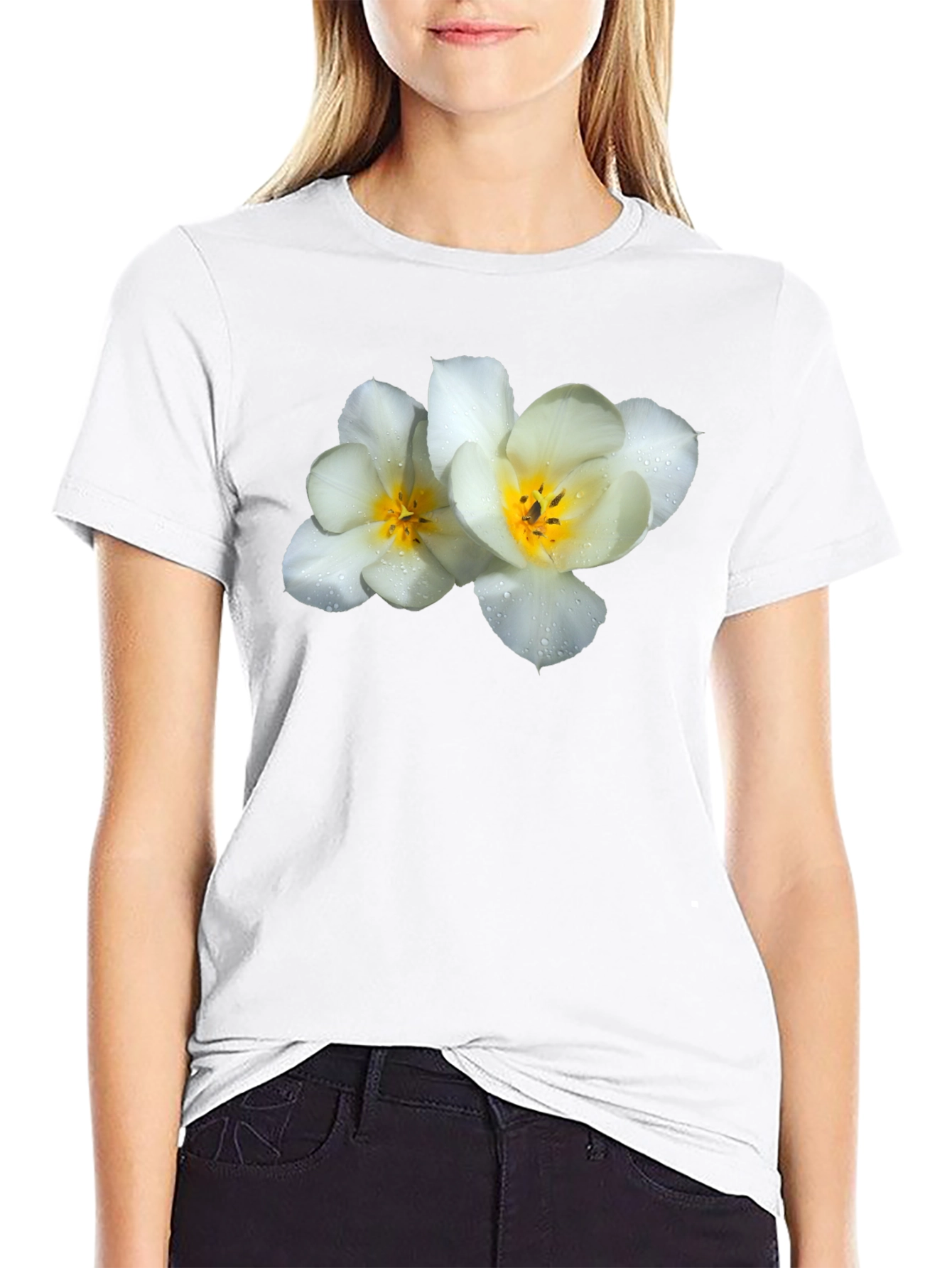 Floral Graphic Tee - White Flowers on Black
