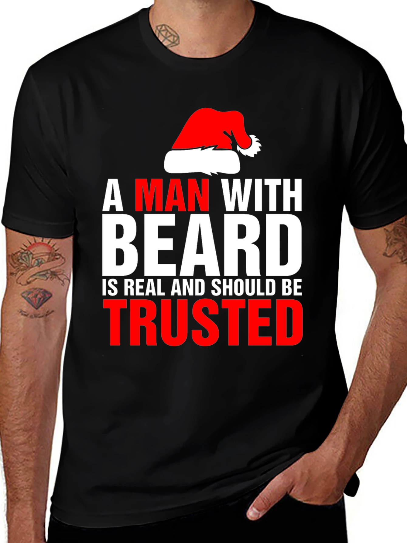 Bearded Man Santa Hat T-Shirt