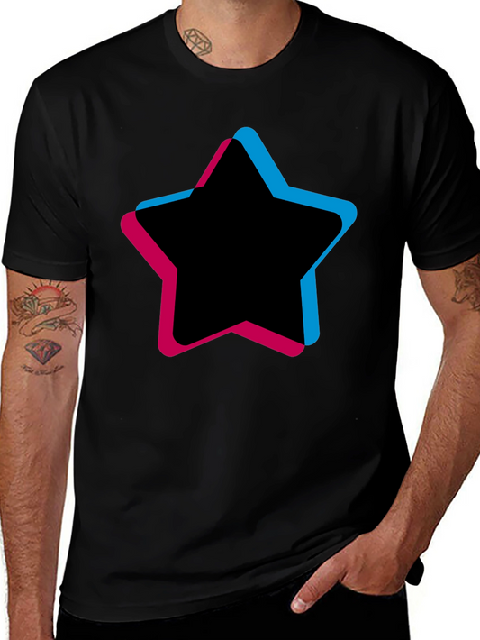 Mens Black T-Shirt with Star Graphic