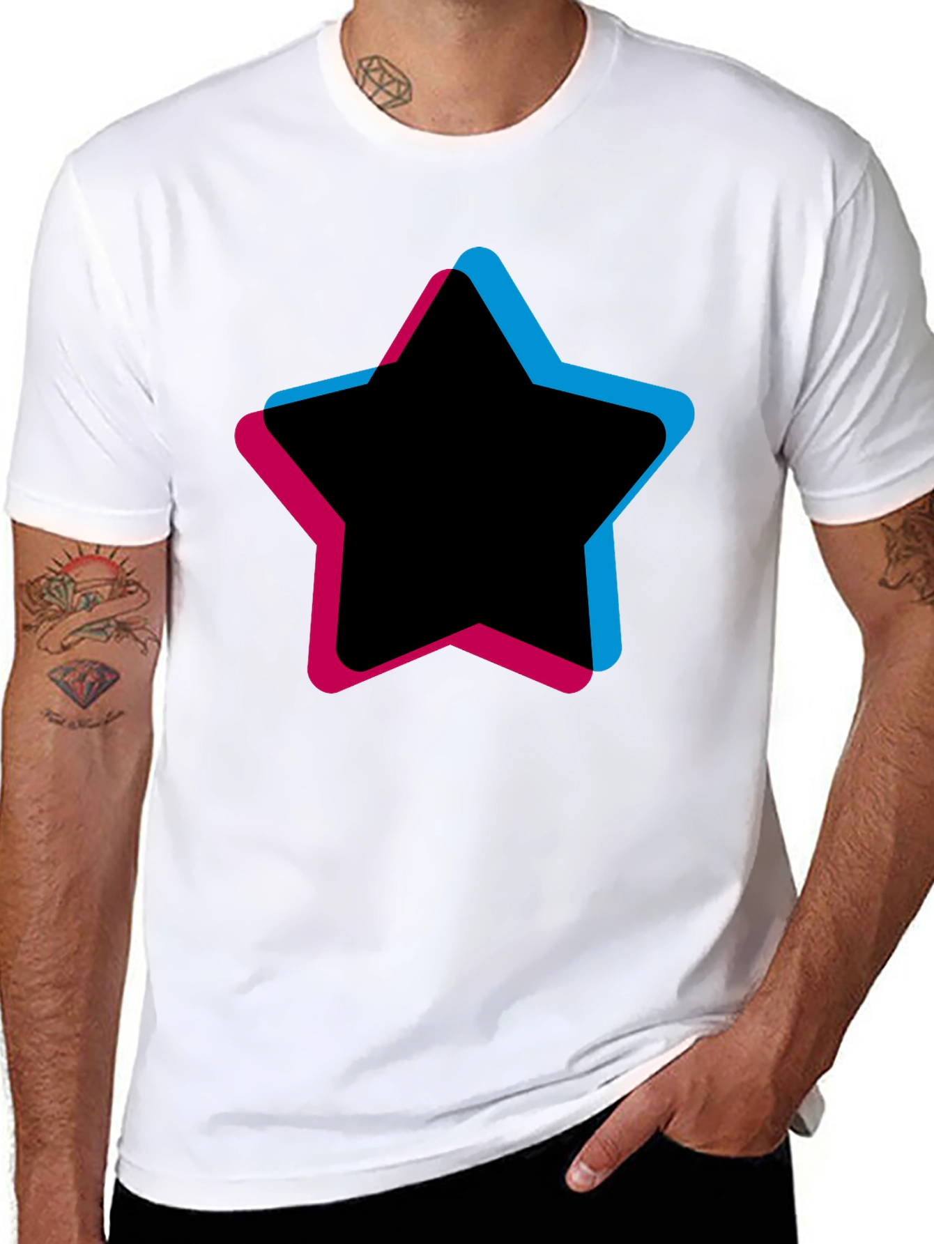 Mens Black T-Shirt with Star Graphic