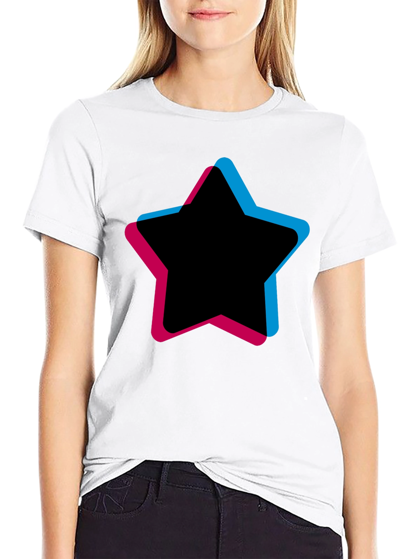 Mens Black T-Shirt with Star Graphic