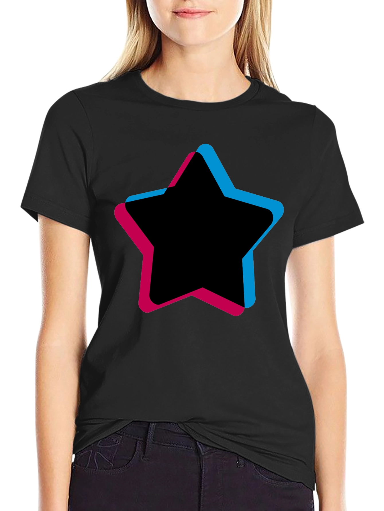 Mens Black T-Shirt with Star Graphic