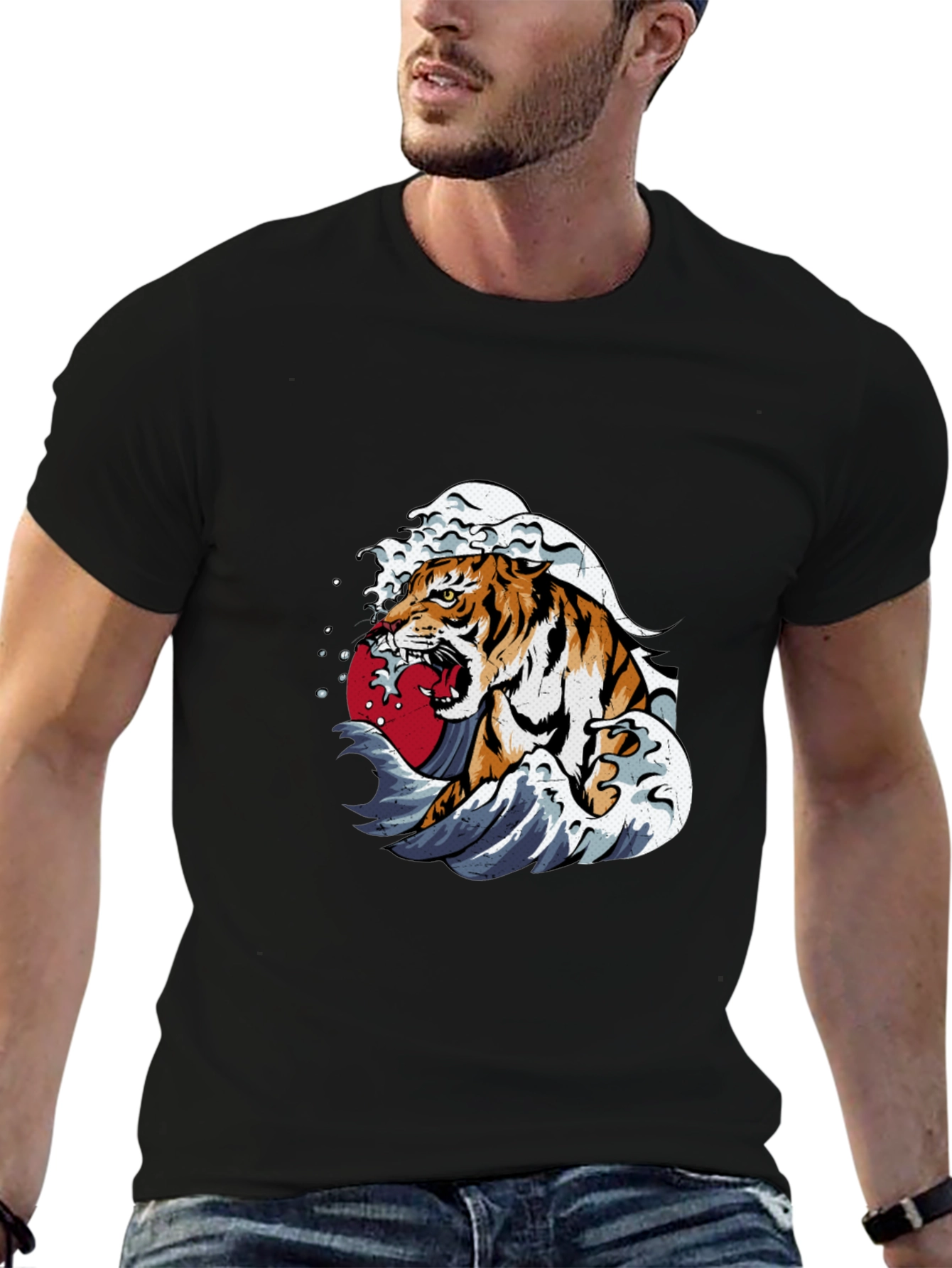 Tiger Wave Graphic Tee - Black
