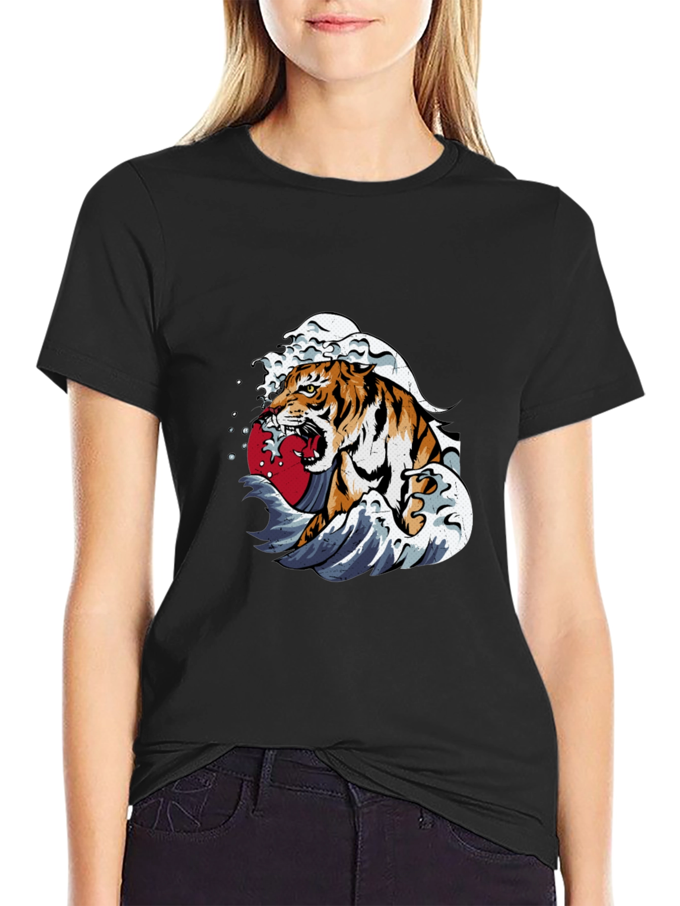 Tiger Wave Graphic Tee - Black