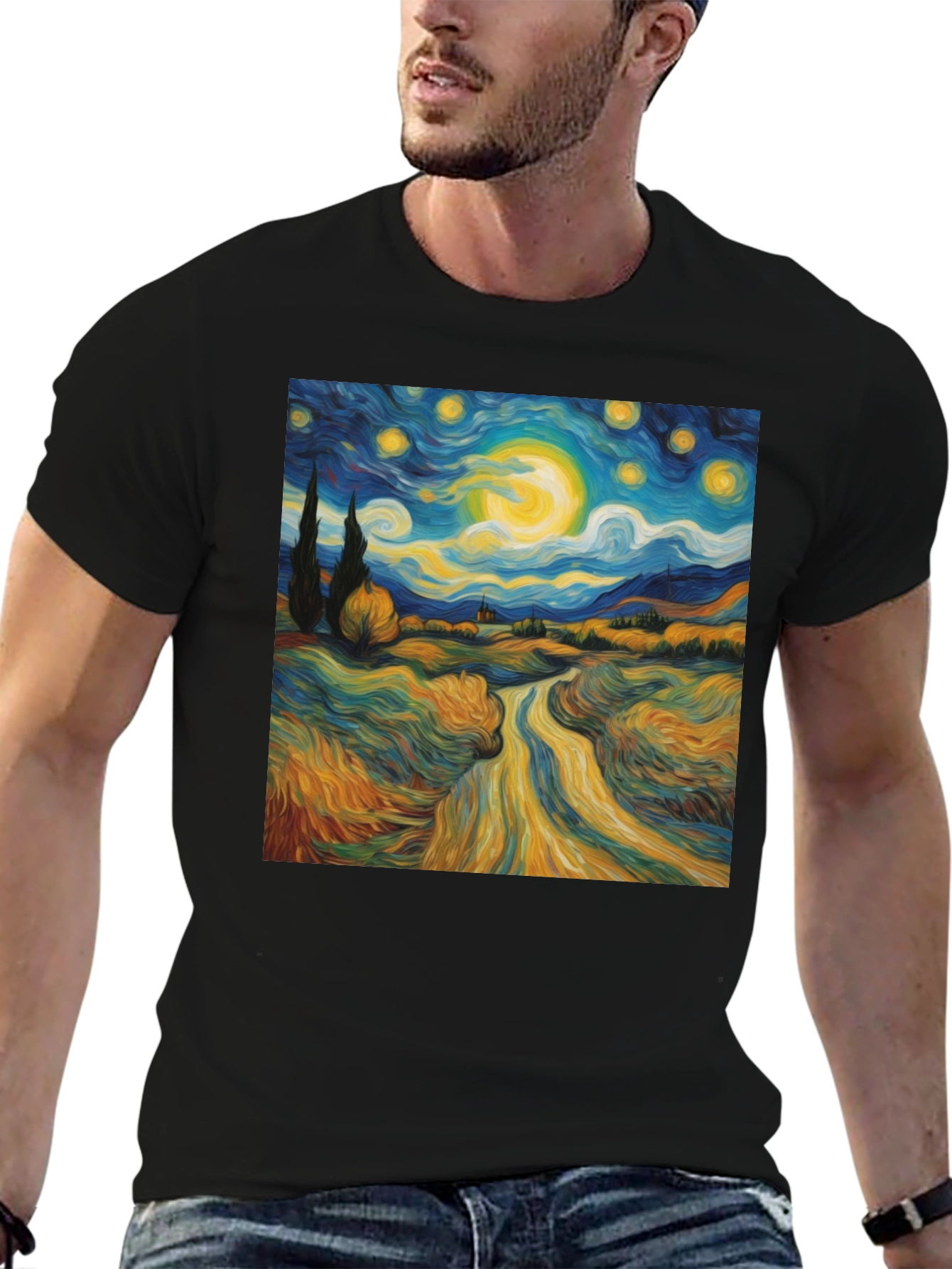 Starry Night Graphic Tee - Artistic Cotton T-Shirt