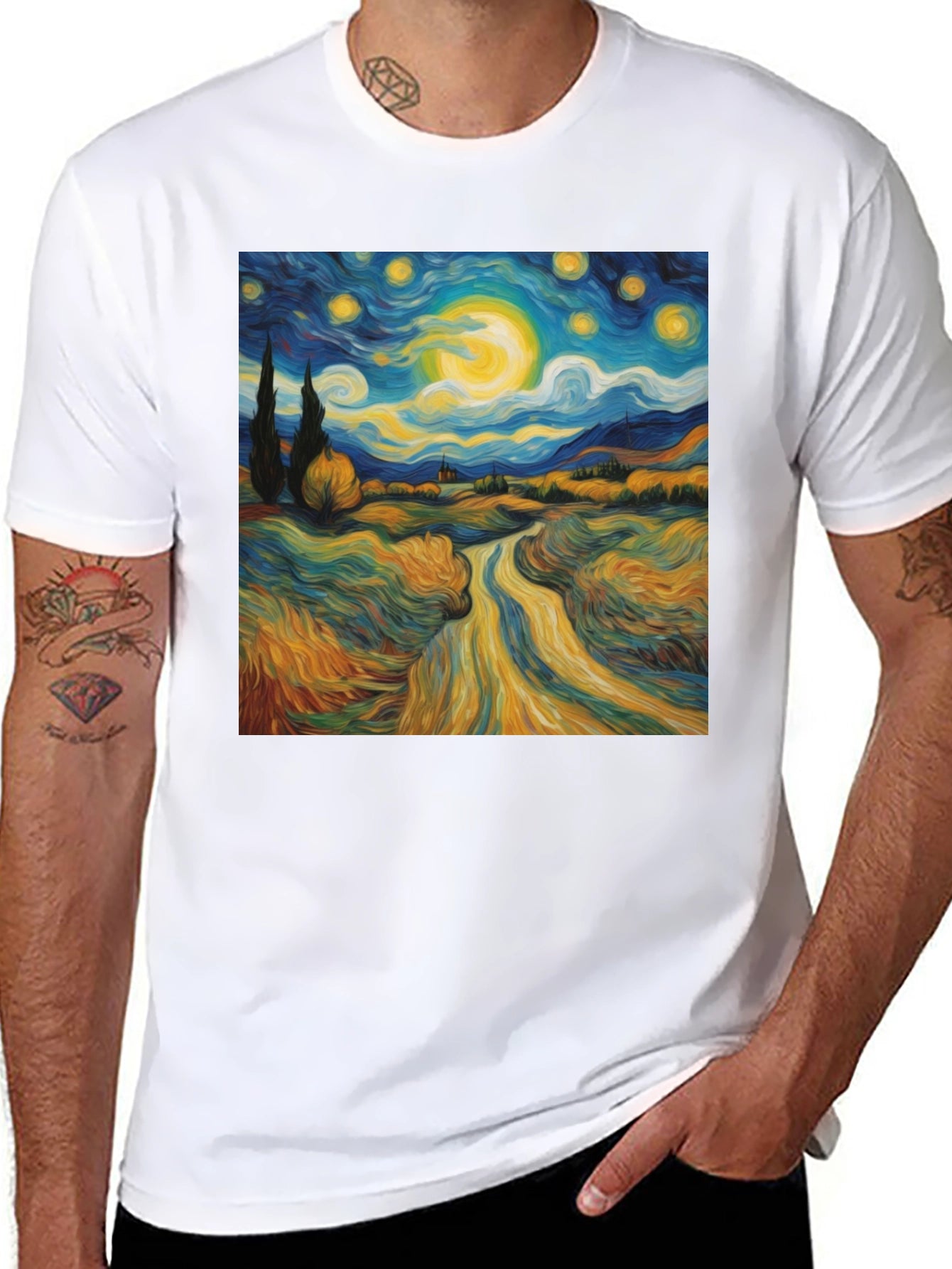 Starry Night Graphic Tee - Artistic Cotton T-Shirt