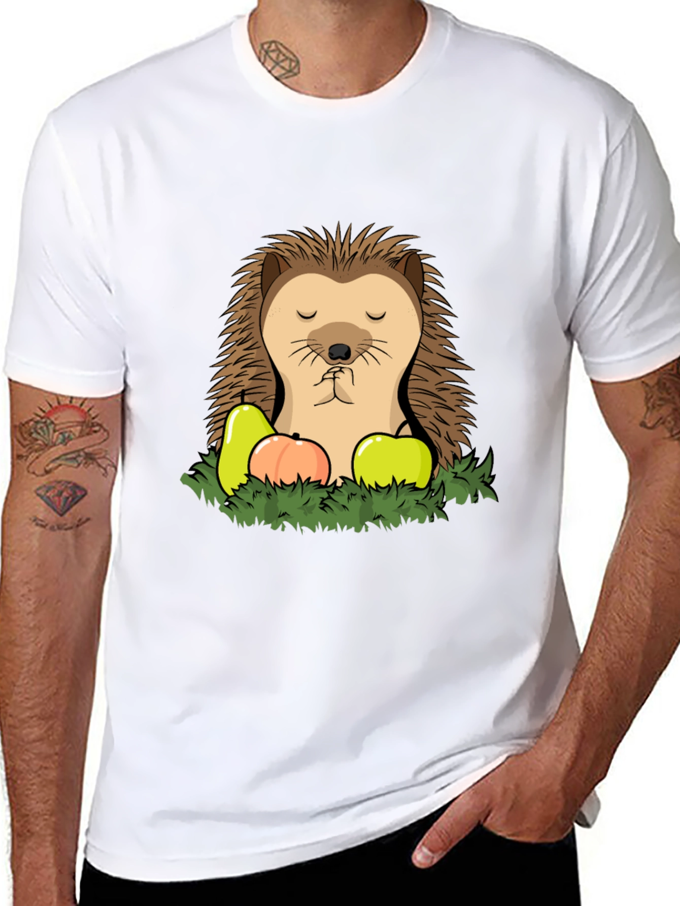 Funny Hedgehog T-Shirt with Fruit - Cute Cartoon Tee