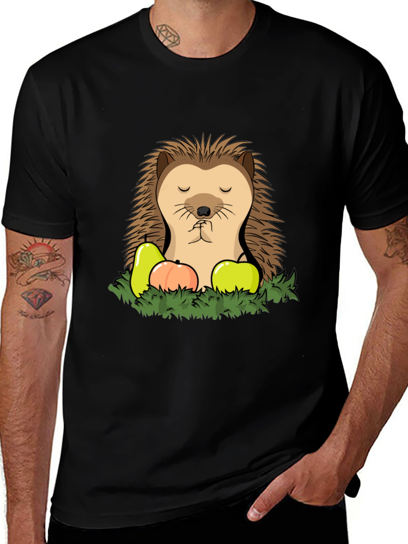 Funny Hedgehog T-Shirt with Fruit - Cute Cartoon Tee