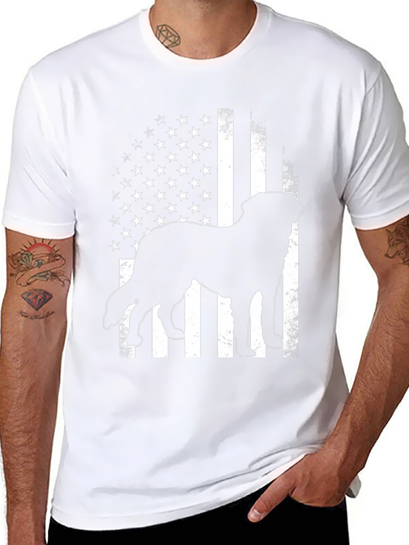 Dog Silhouette American Flag T-Shirt