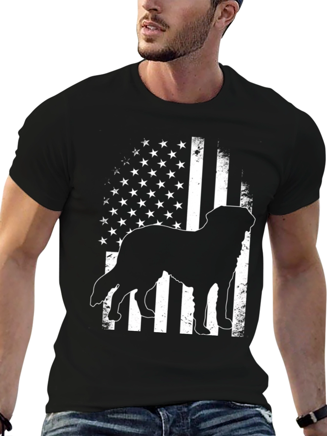 Dog Silhouette American Flag T-Shirt