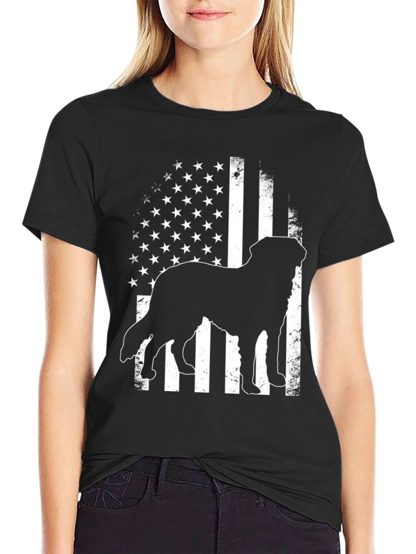 Dog Silhouette American Flag T-Shirt