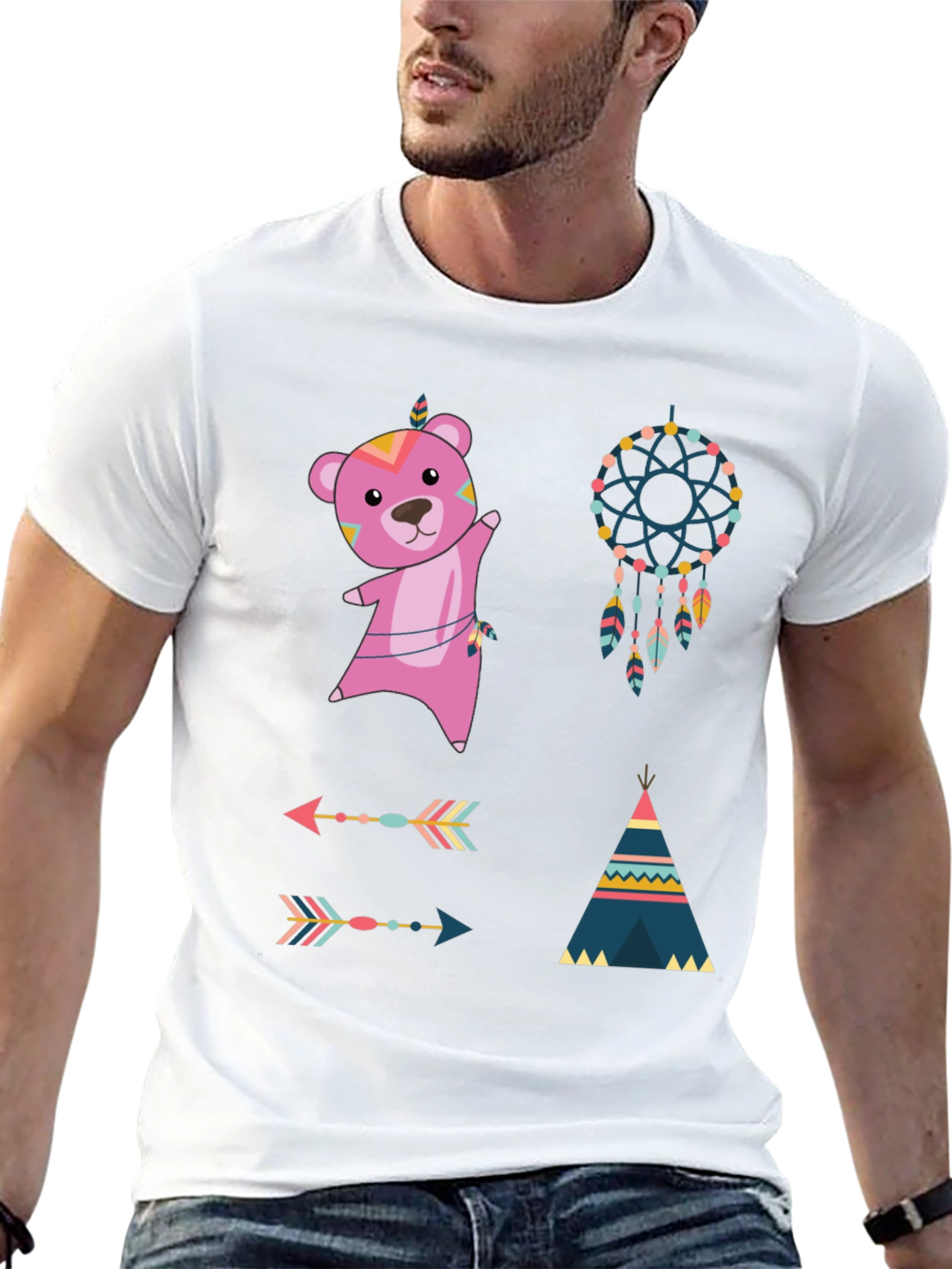 Boho Bear Graphic Tee - Dream Catcher Design