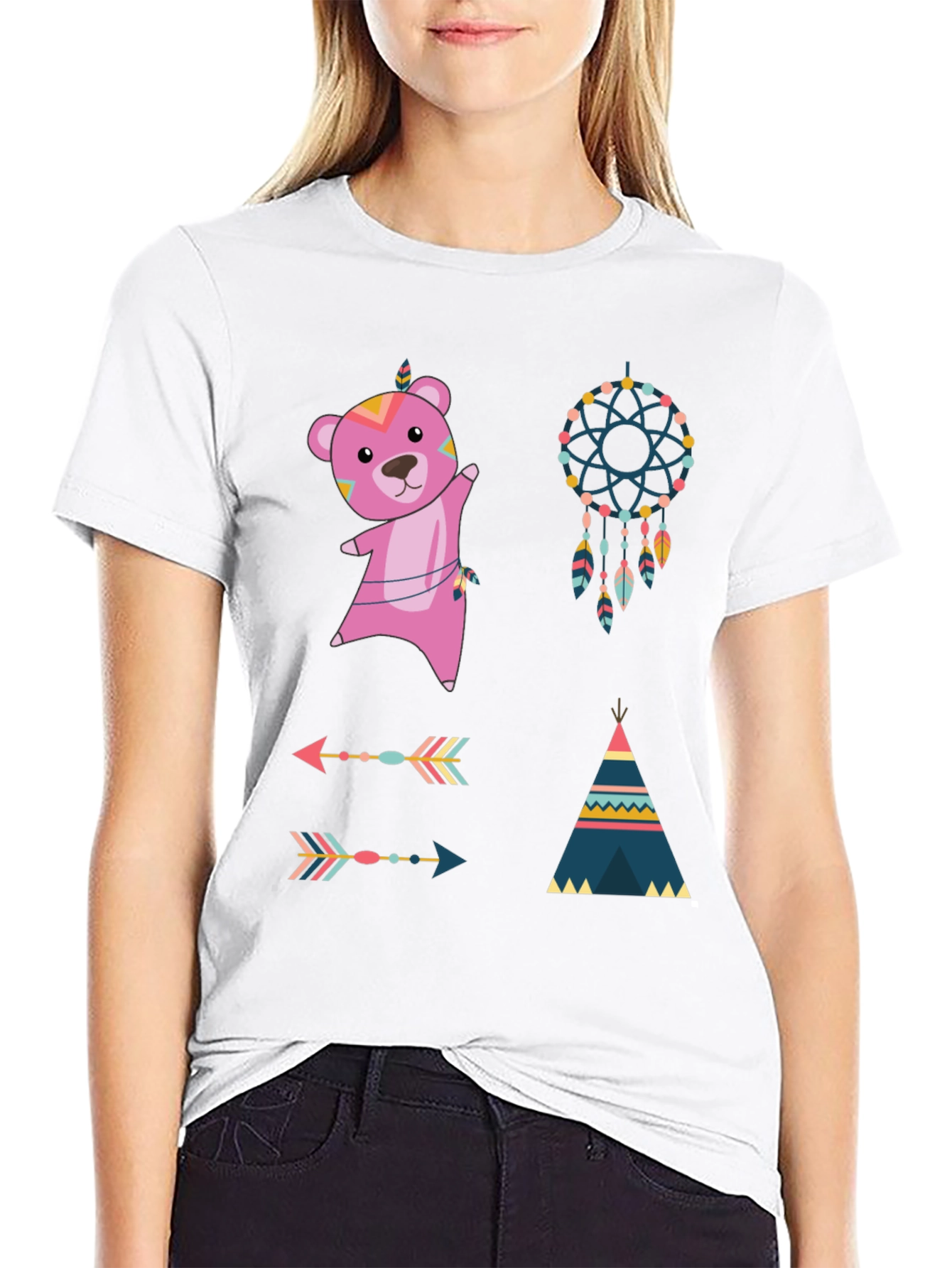 Boho Bear Graphic Tee - Dream Catcher Design