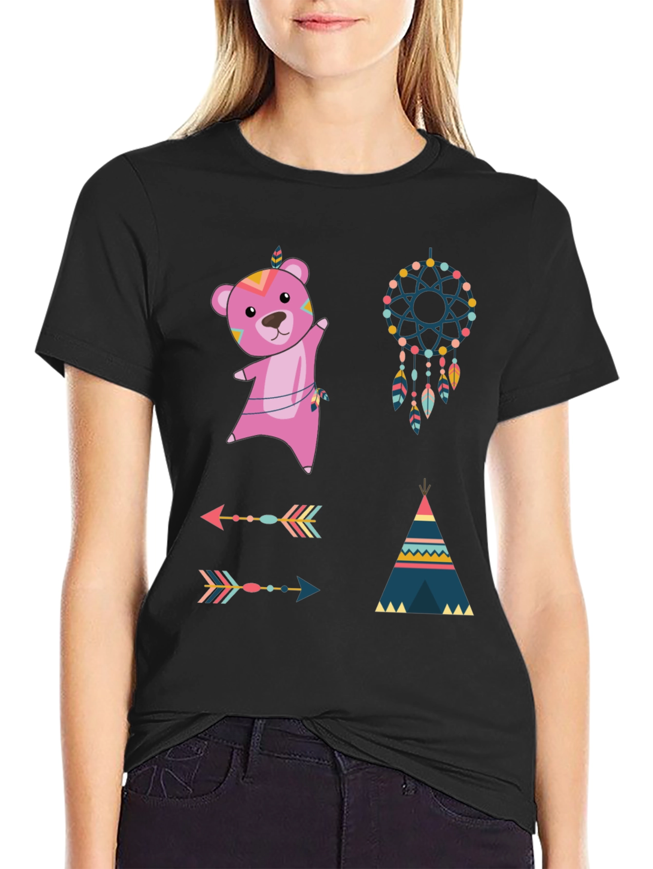 Boho Bear Graphic Tee - Dream Catcher Design