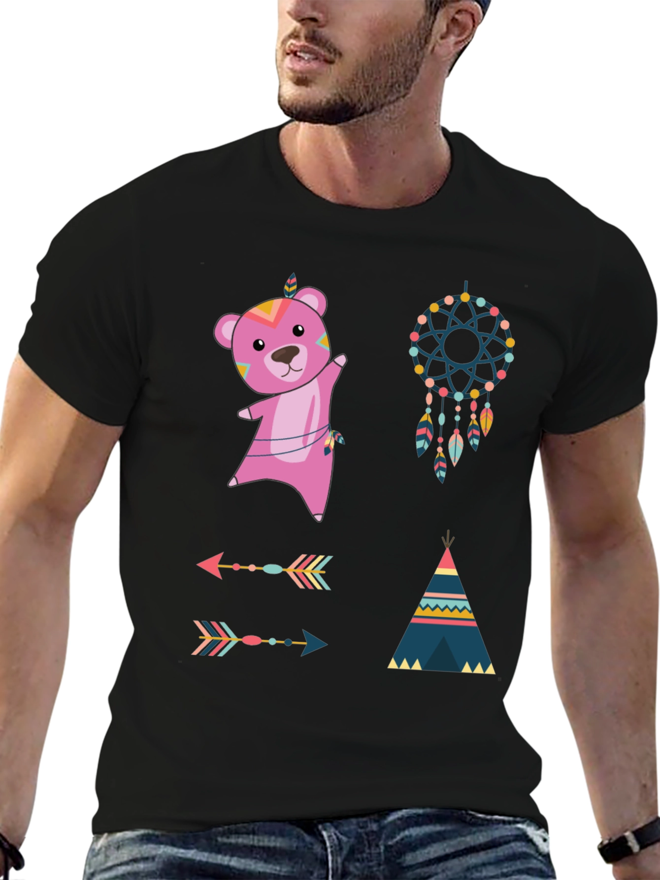 Boho Bear Graphic Tee - Dream Catcher Design