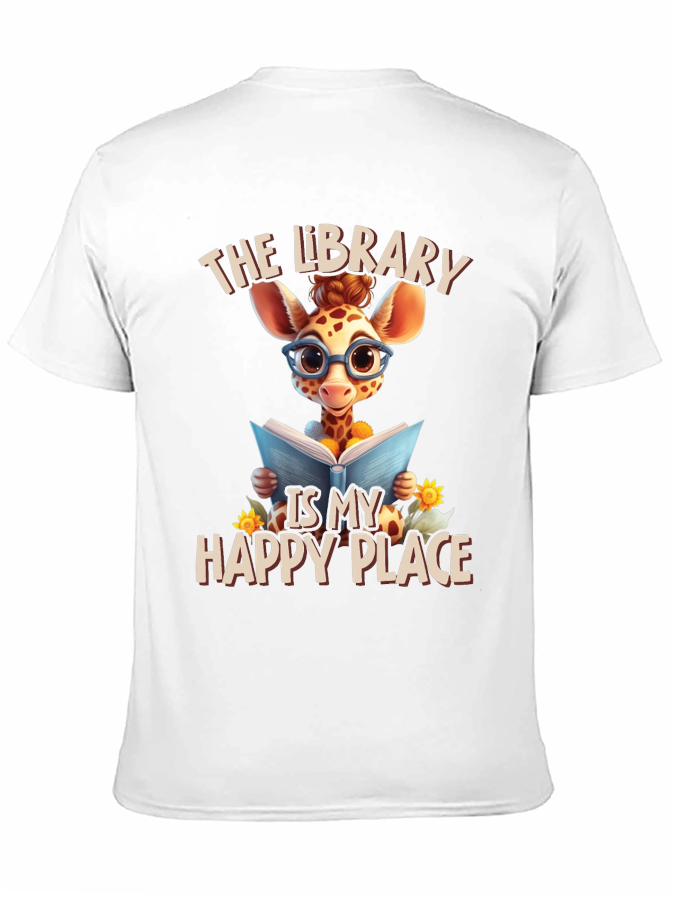 Giraffe Reader T-Shirt: Library is My Happy Place