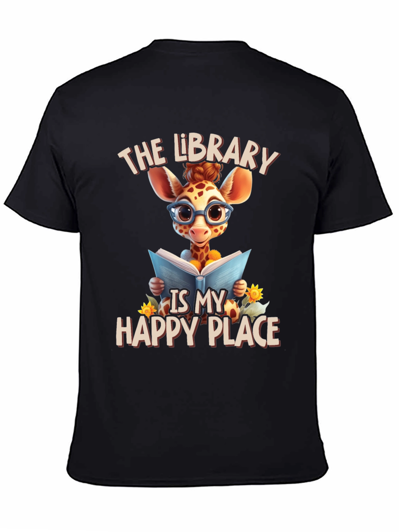 Giraffe Reader T-Shirt: Library is My Happy Place
