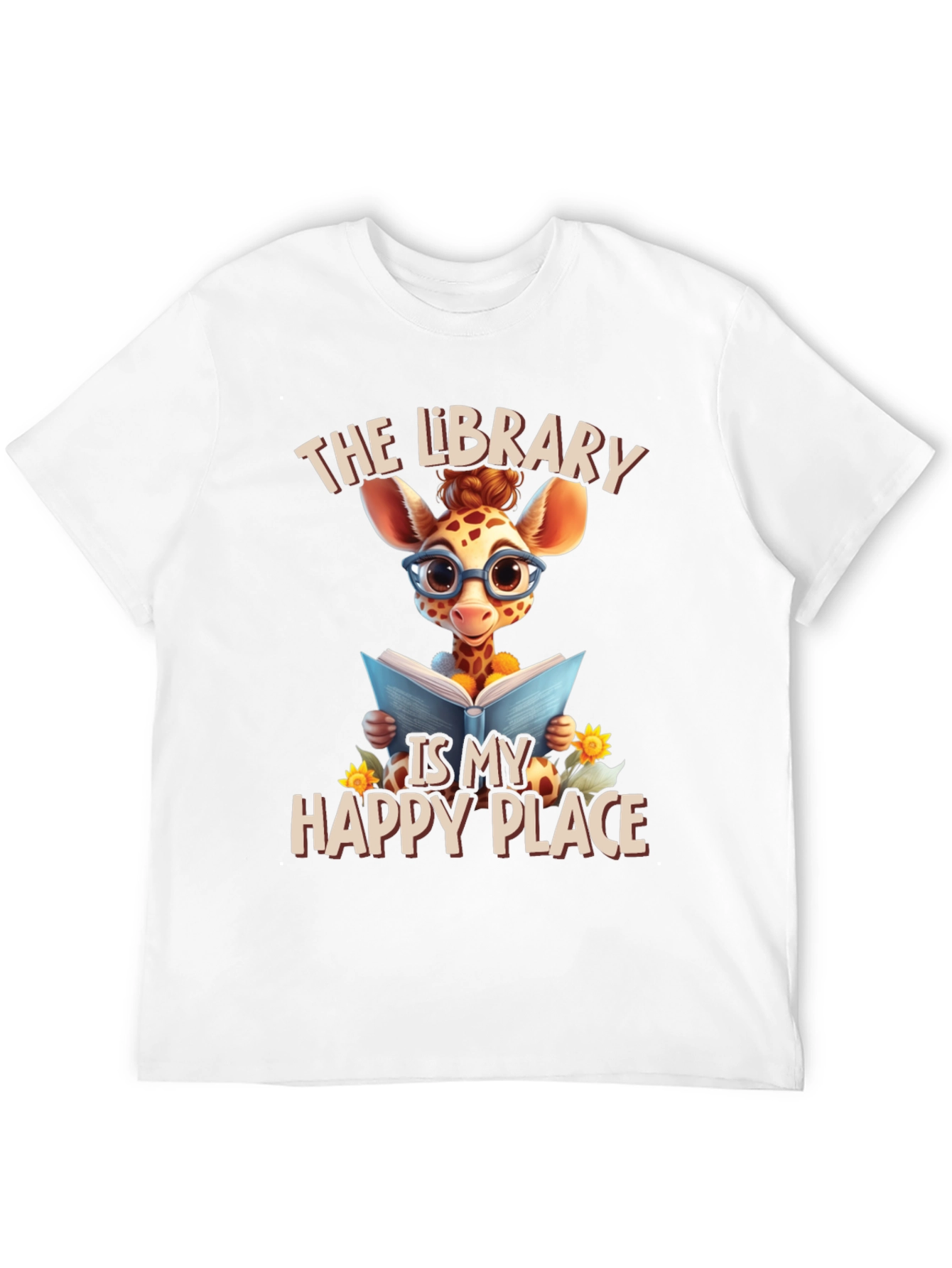 Giraffe Reader T-Shirt: Library is My Happy Place